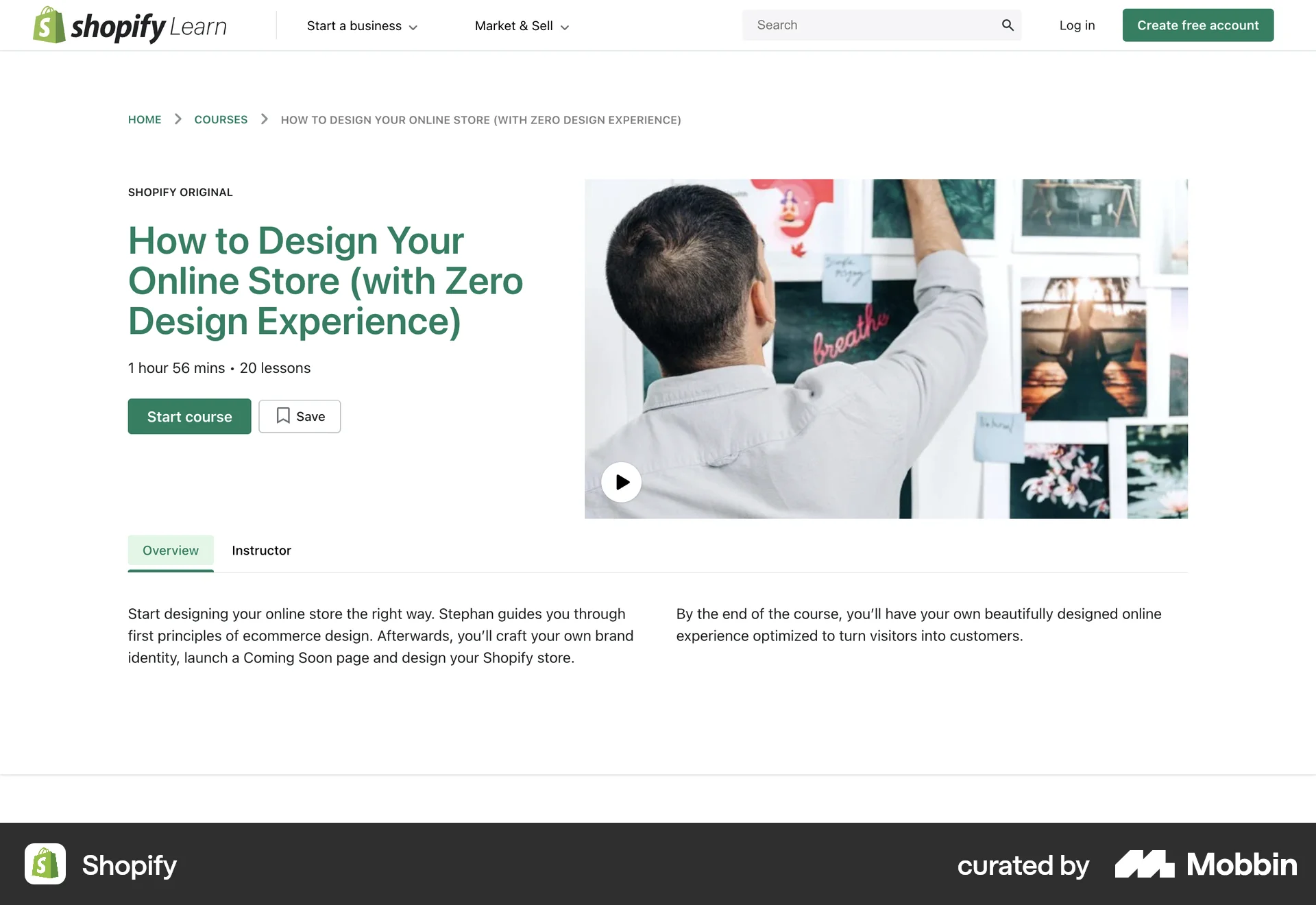 Shopify Web Class & Lesson Detail screen