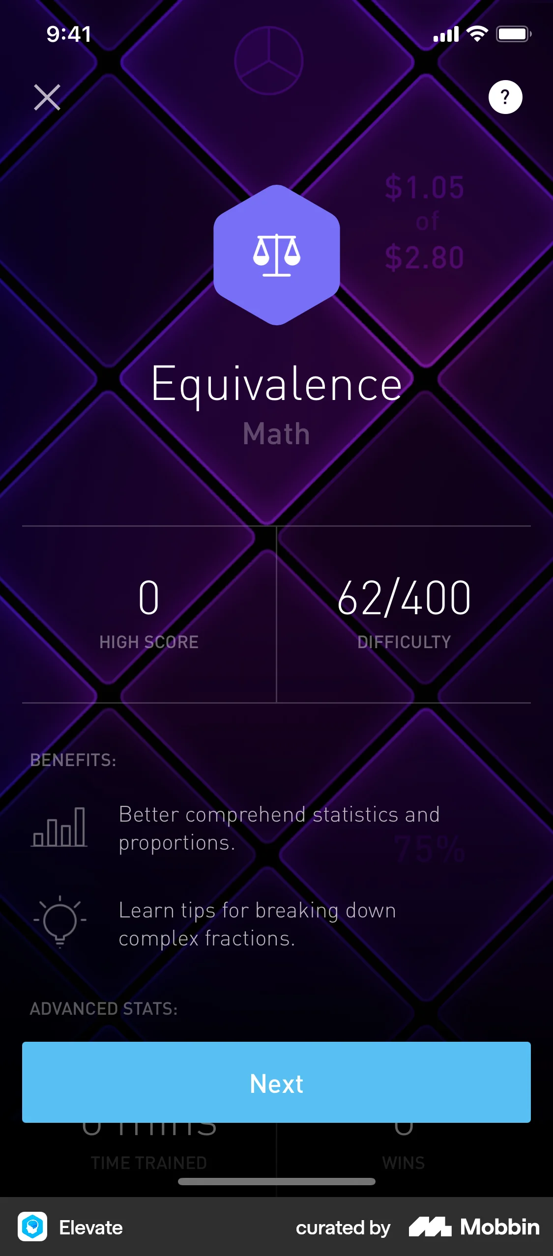Elevate iOS Game UI screen