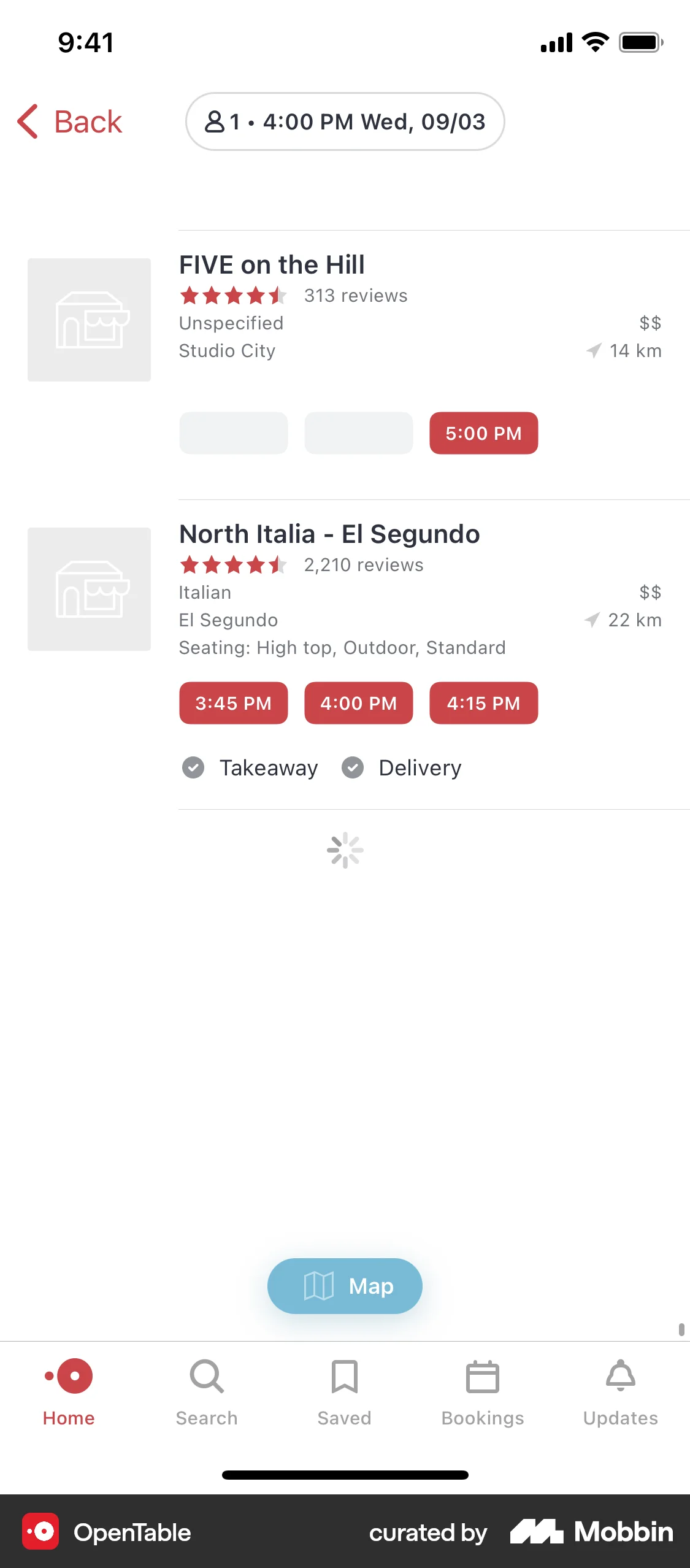 OpenTable iOS screen containing Loading Indicator UI element