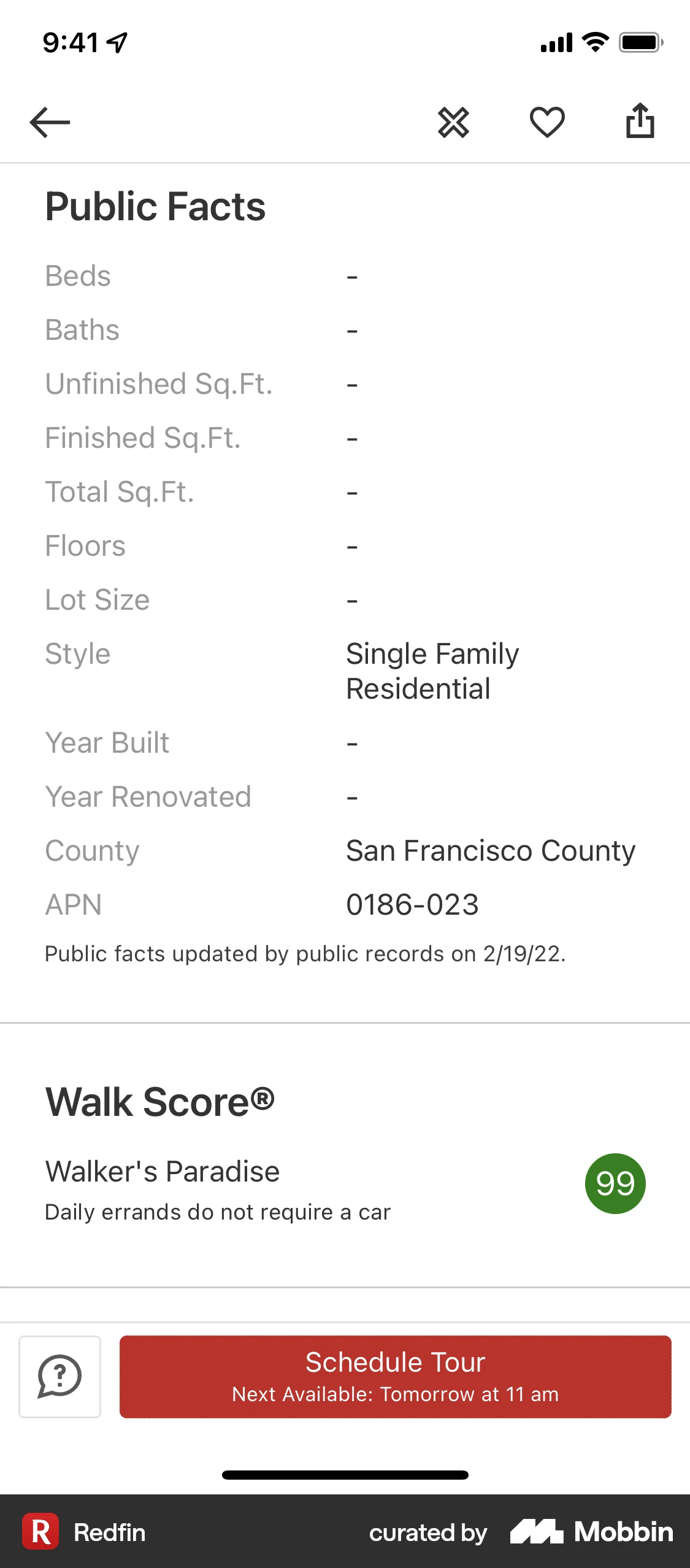 Redfin iOS Product Detail screen