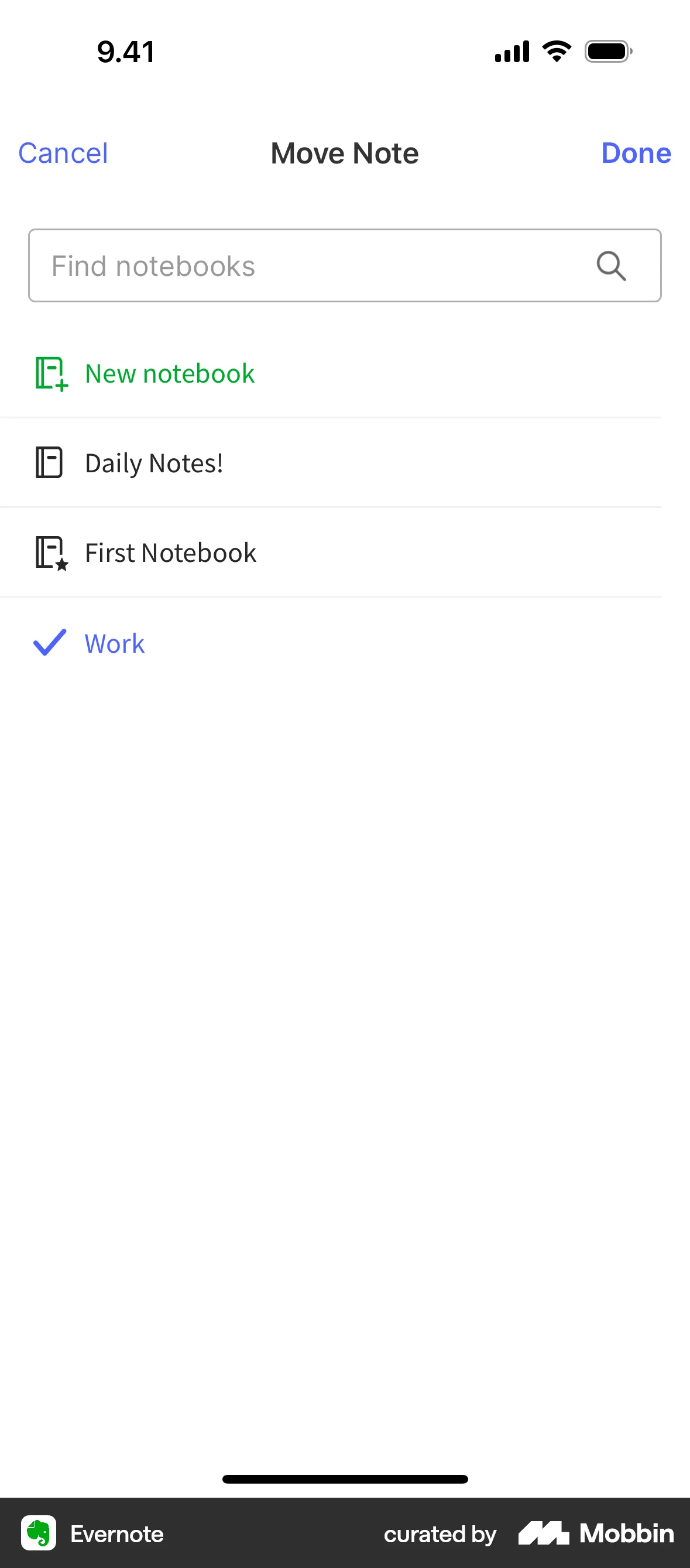 Evernote iOS Move screen