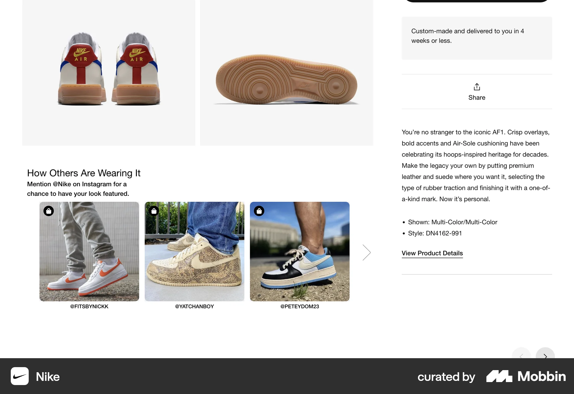 Nike Web Product Detail screen