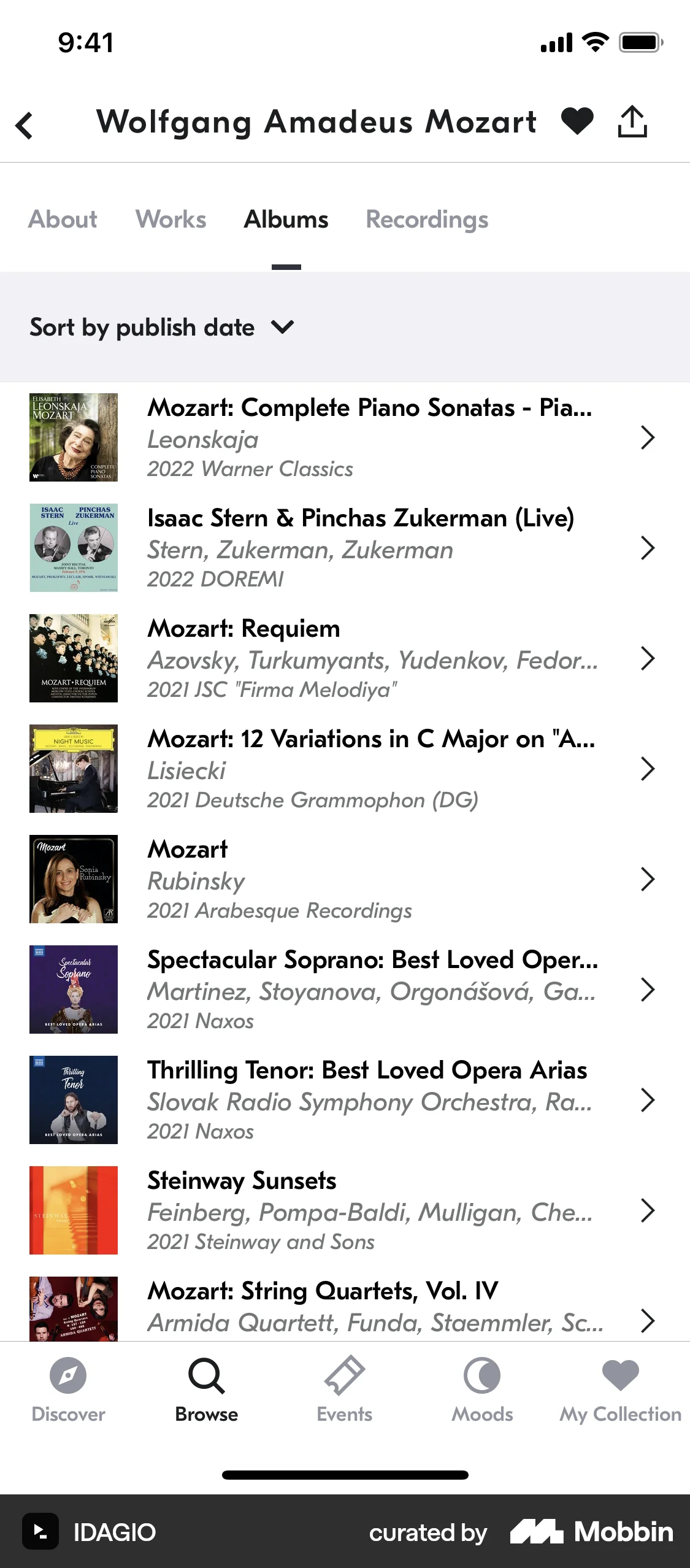 IDAGIO iOS Playlists screen