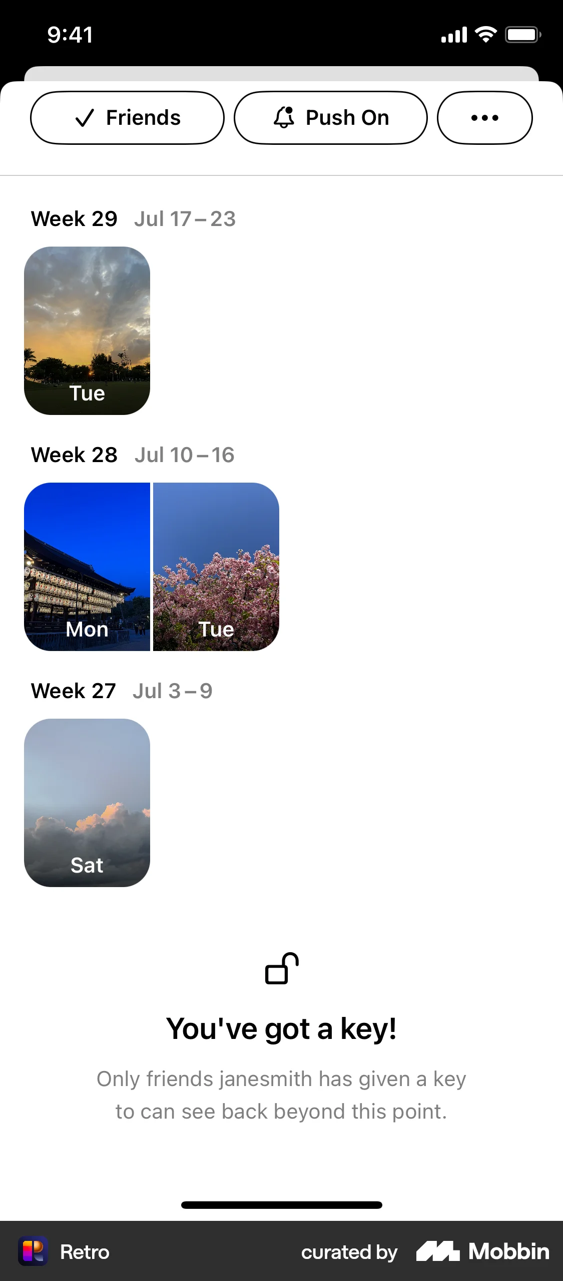 Retro iOS Timeline & History screen