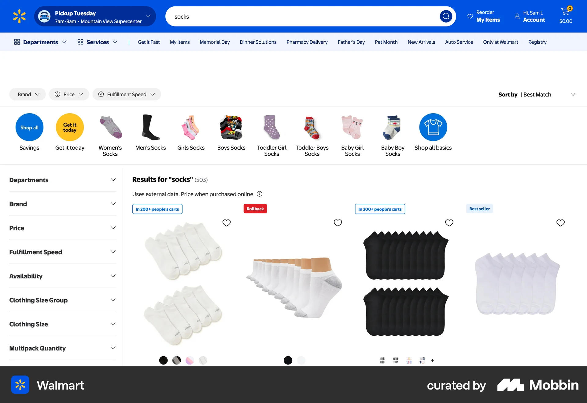 Walmart Web screen containing Search Bar UI element