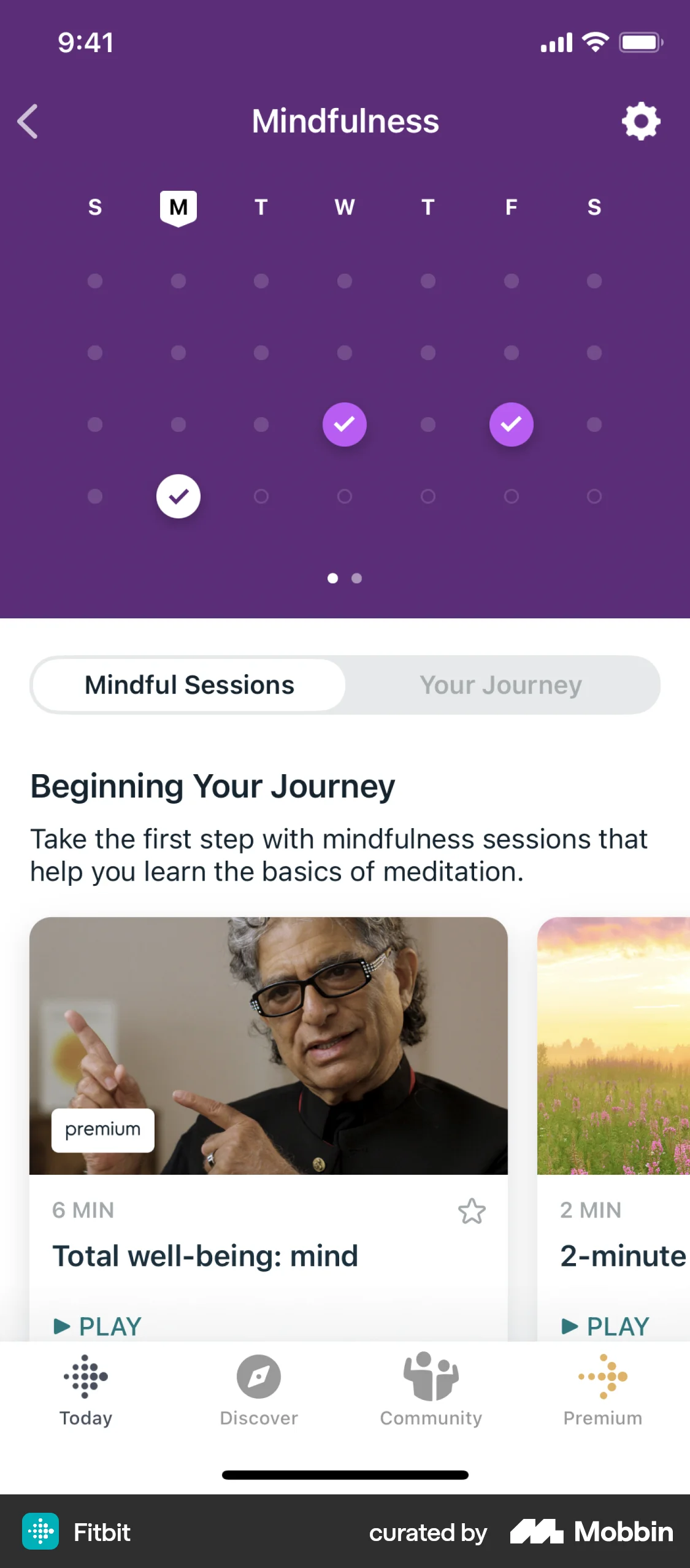 Fitbit iOS Calendar screen