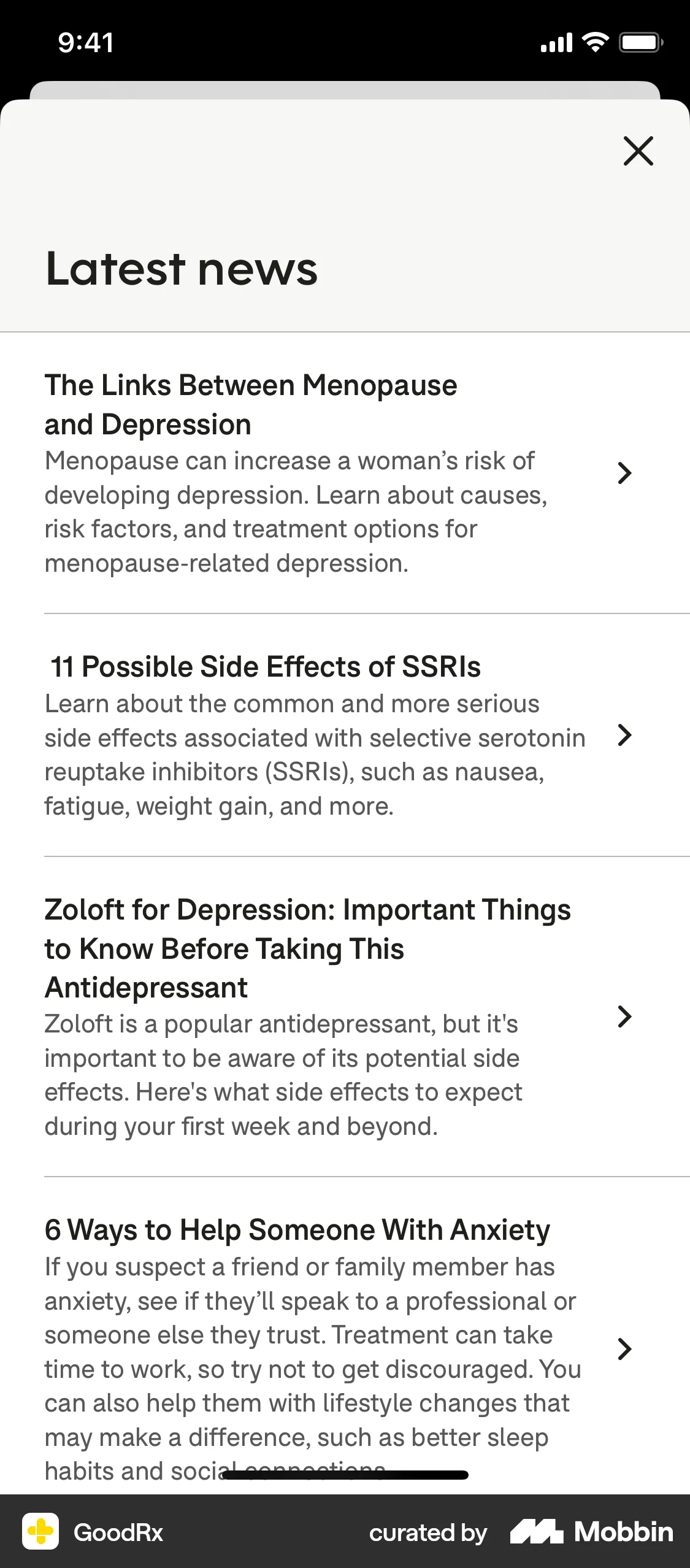 GoodRx iOS News Feed screen