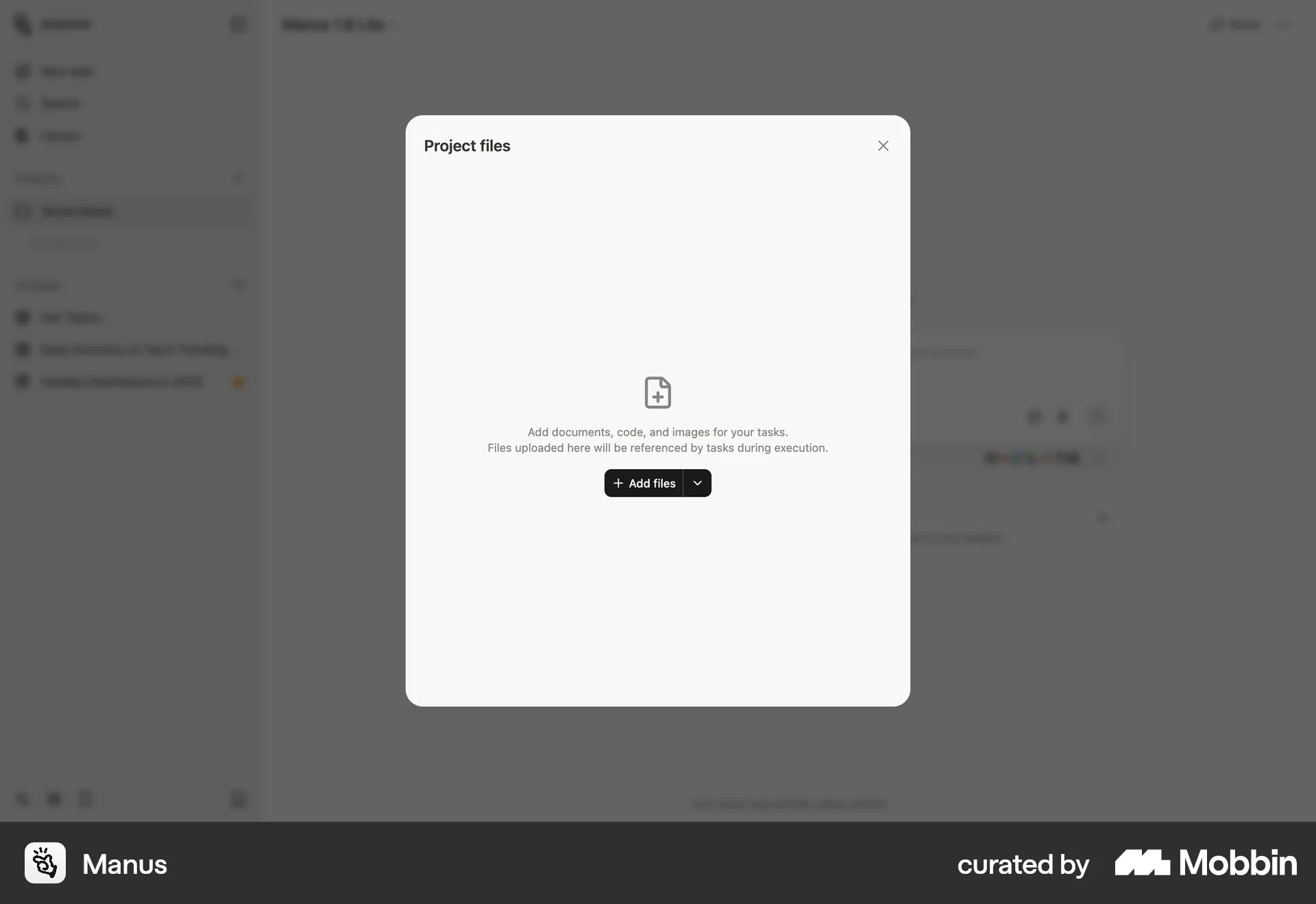Manus Web screen containing File Upload UI element