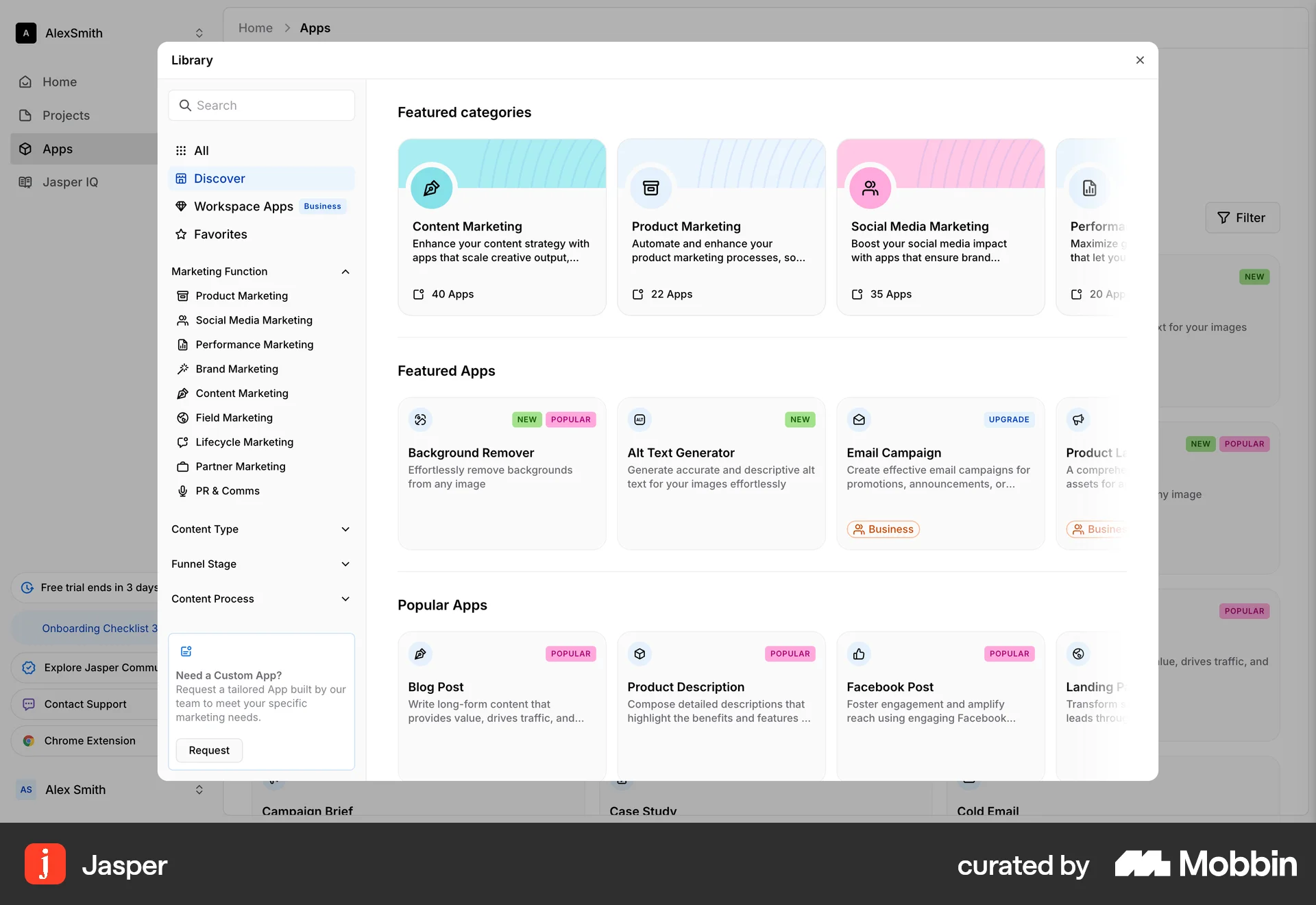 Jasper Web Browse & Discover screen