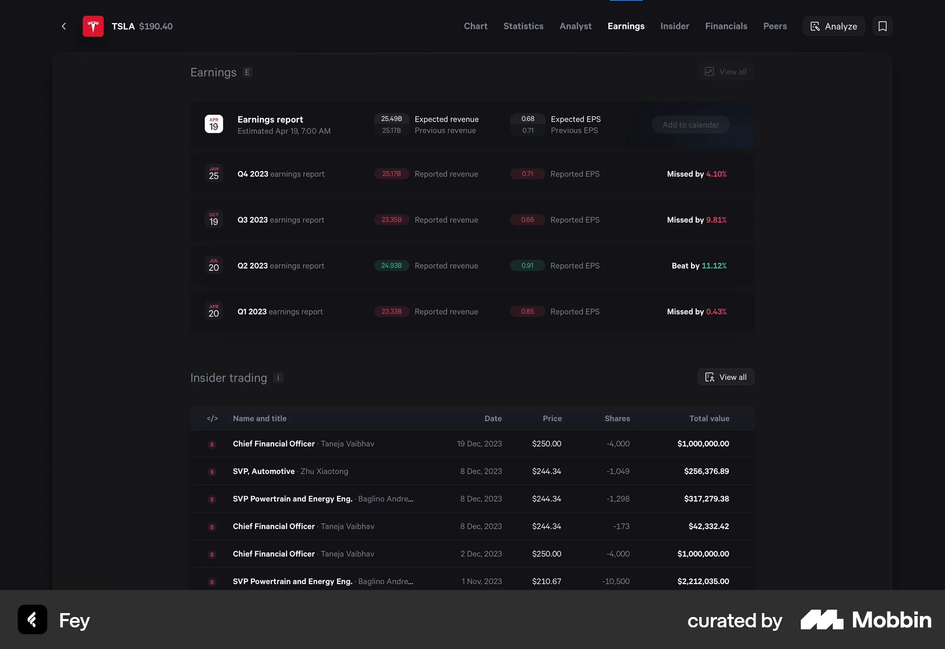 Fey Web Product Detail screen