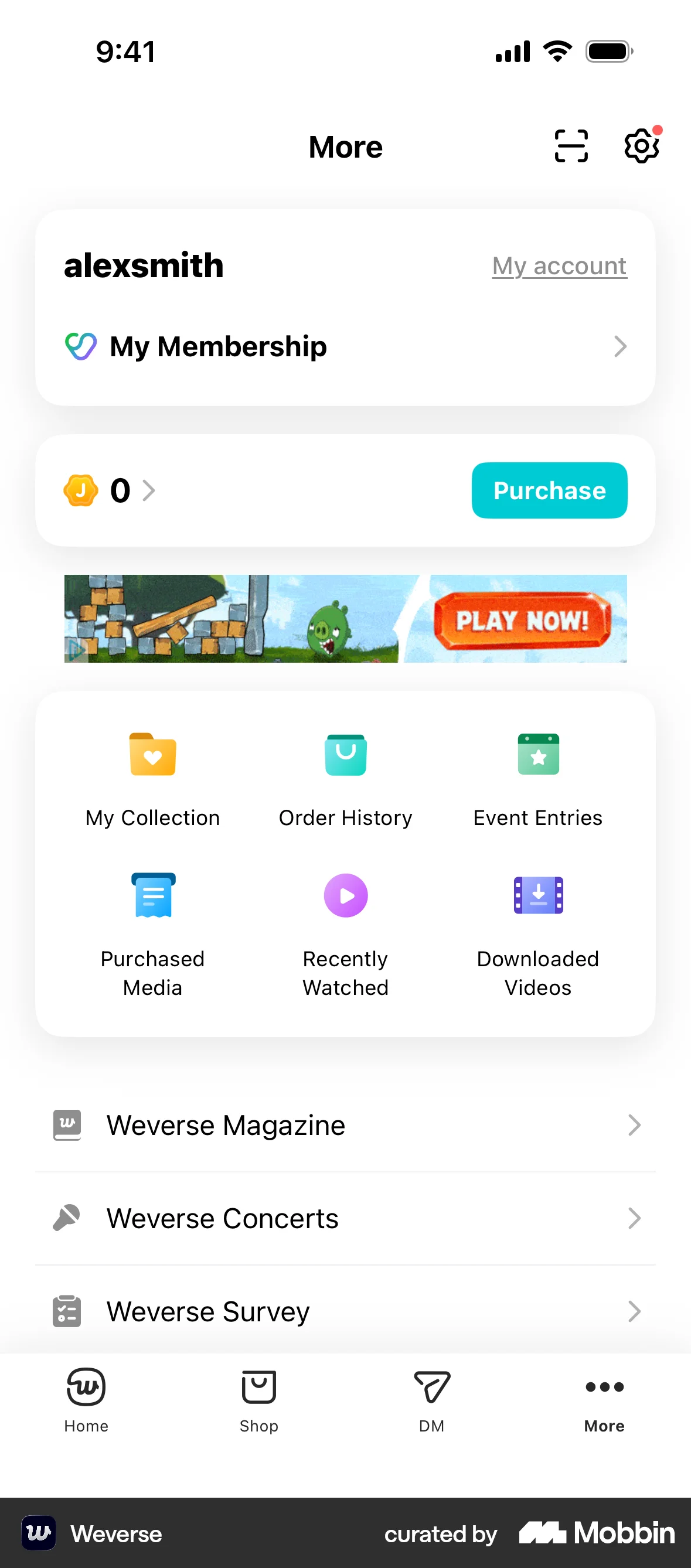 Weverse iOS My Account & Profile screen