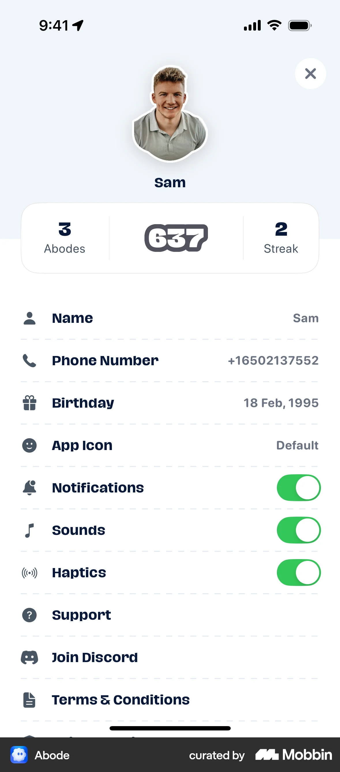 Abode iOS Settings & Preferences screen