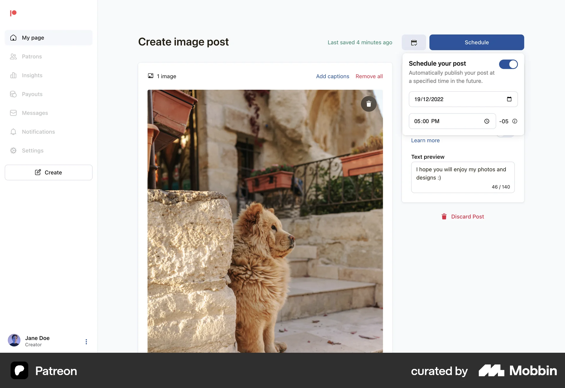Patreon Web Schedule screen