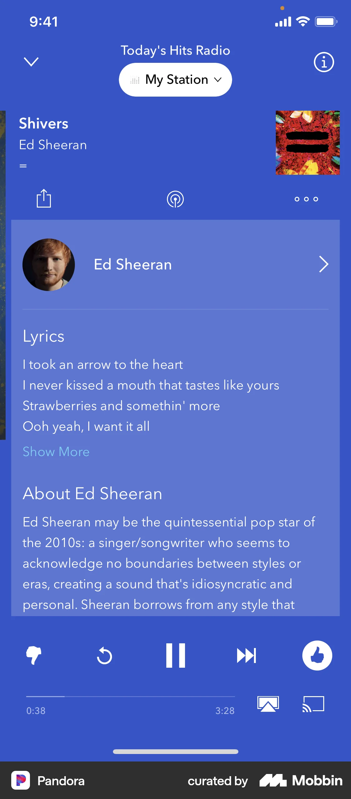 Pandora iOS Like & Upvote screen