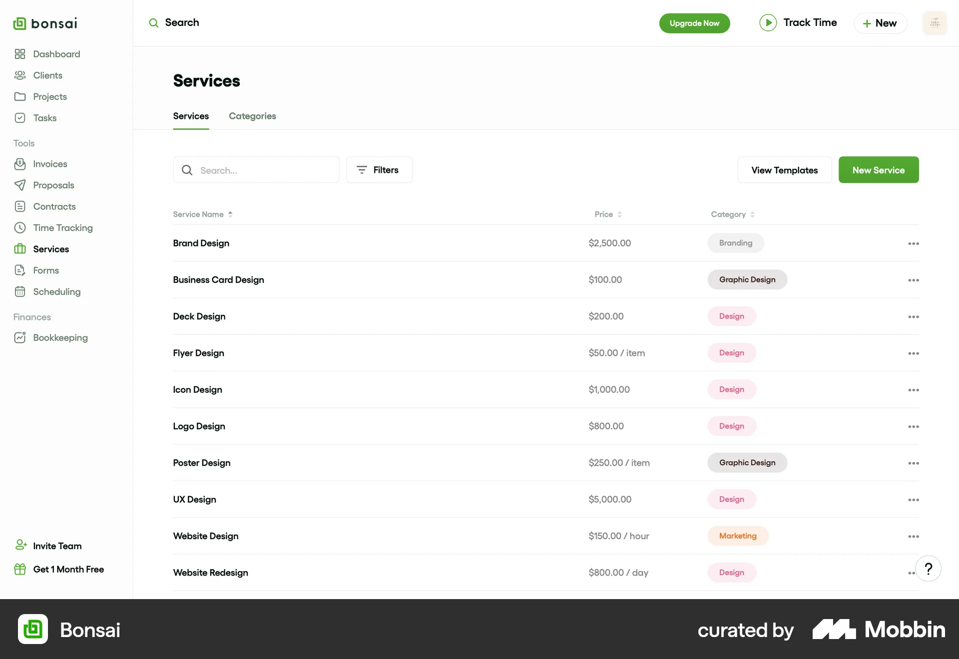 Bonsai Web screen containing Table UI element