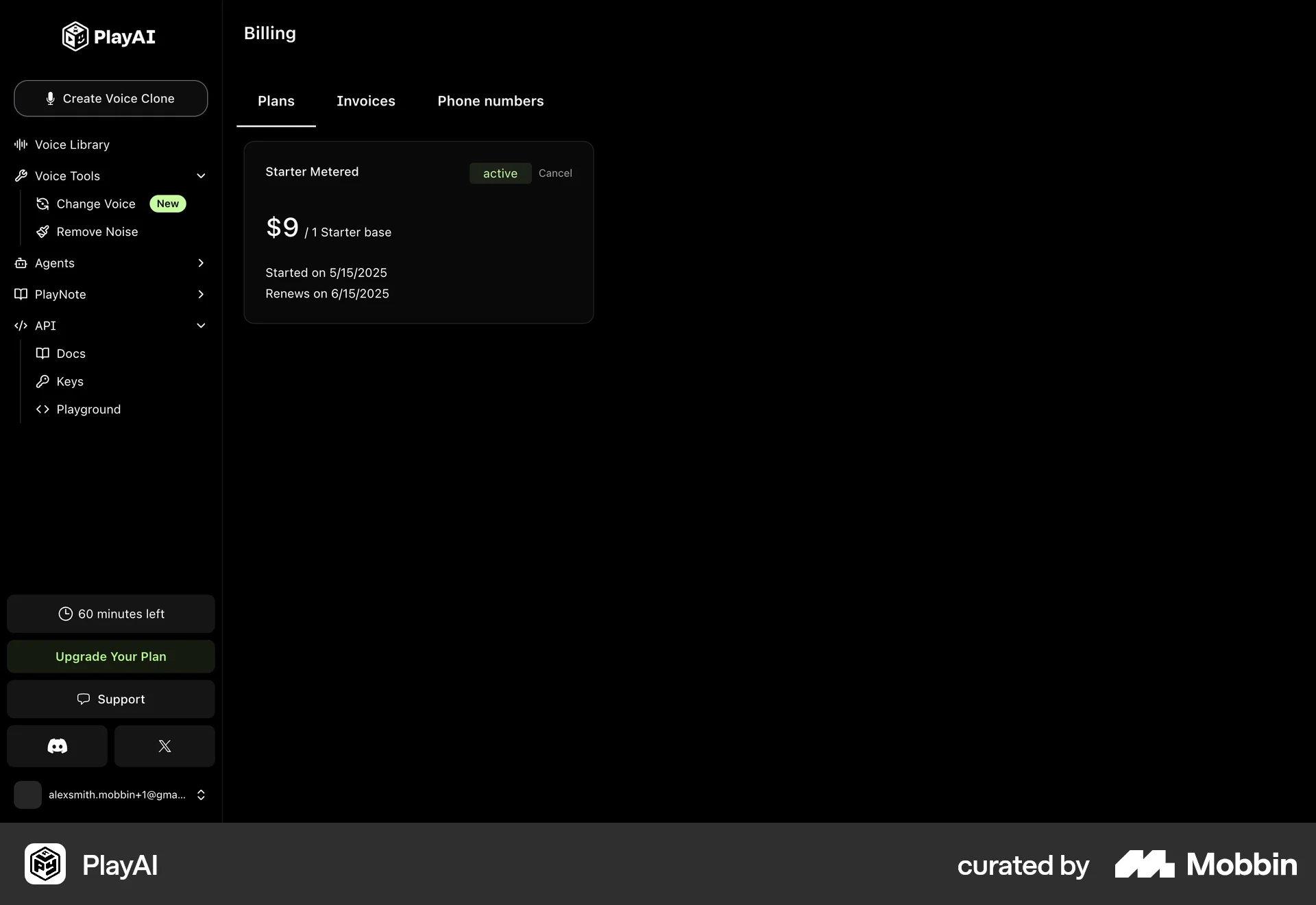 PlayAI Web Billing screen