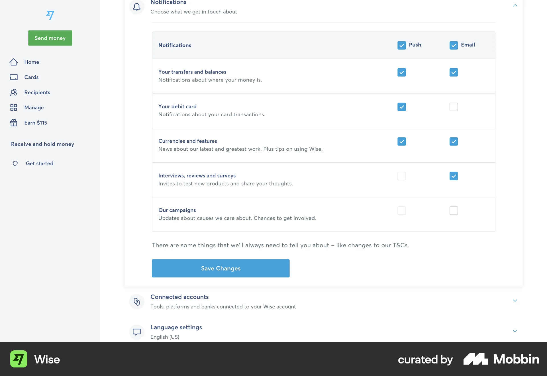 Wise Web screen containing Checkbox UI element