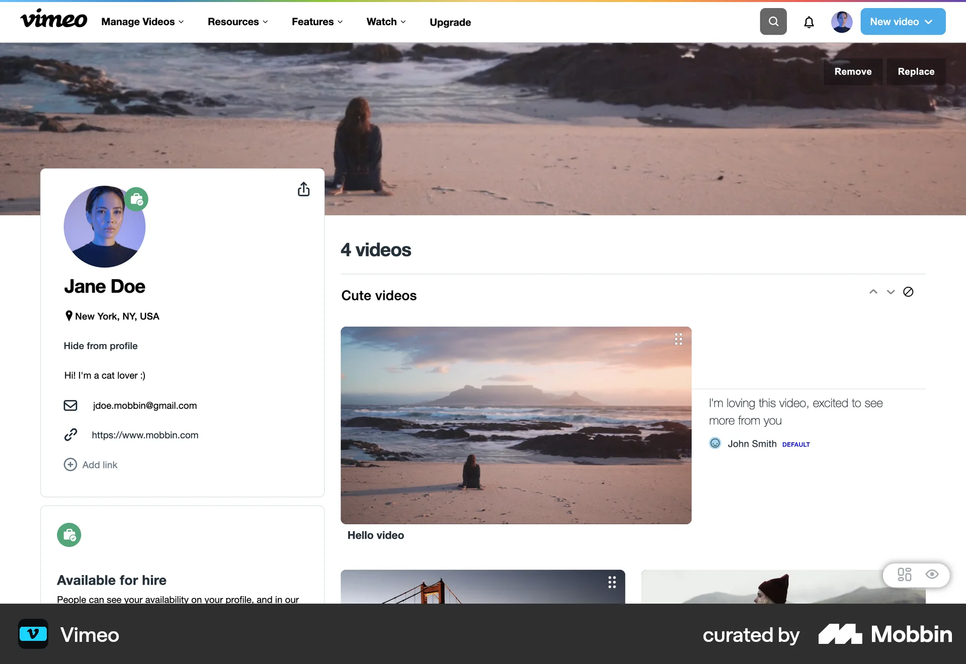 Vimeo Web My Account & Profile screen