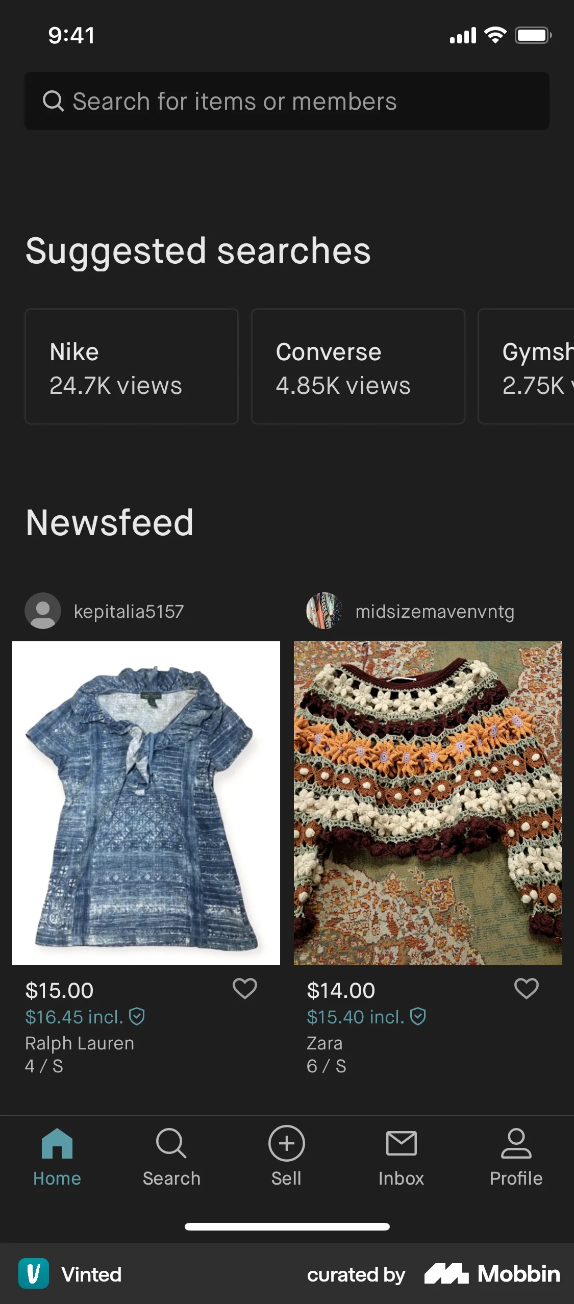 Vinted iOS Suggestions & Similar Items screen