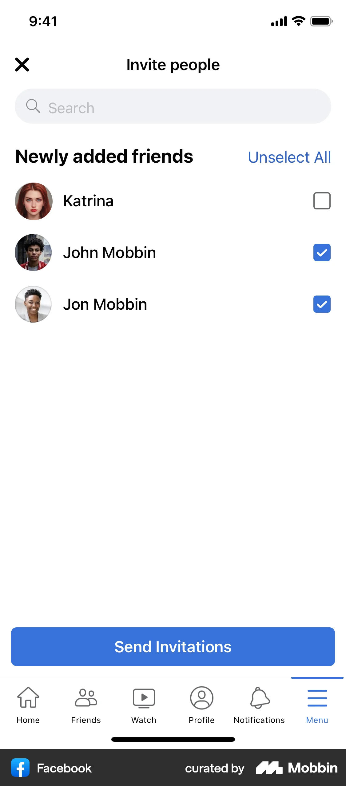 Facebook iOS Invite & Refer Friends screen