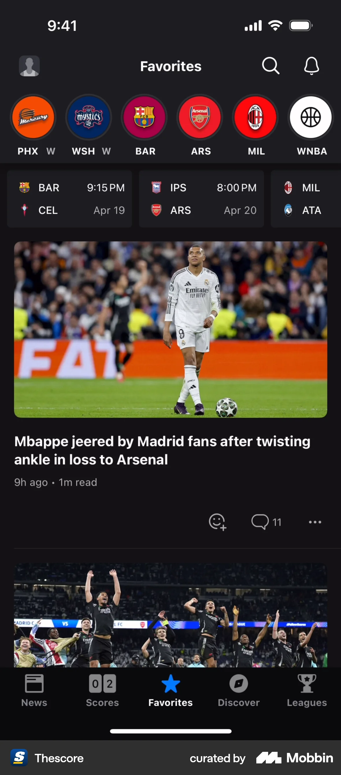 theScore iOS News Feed screen