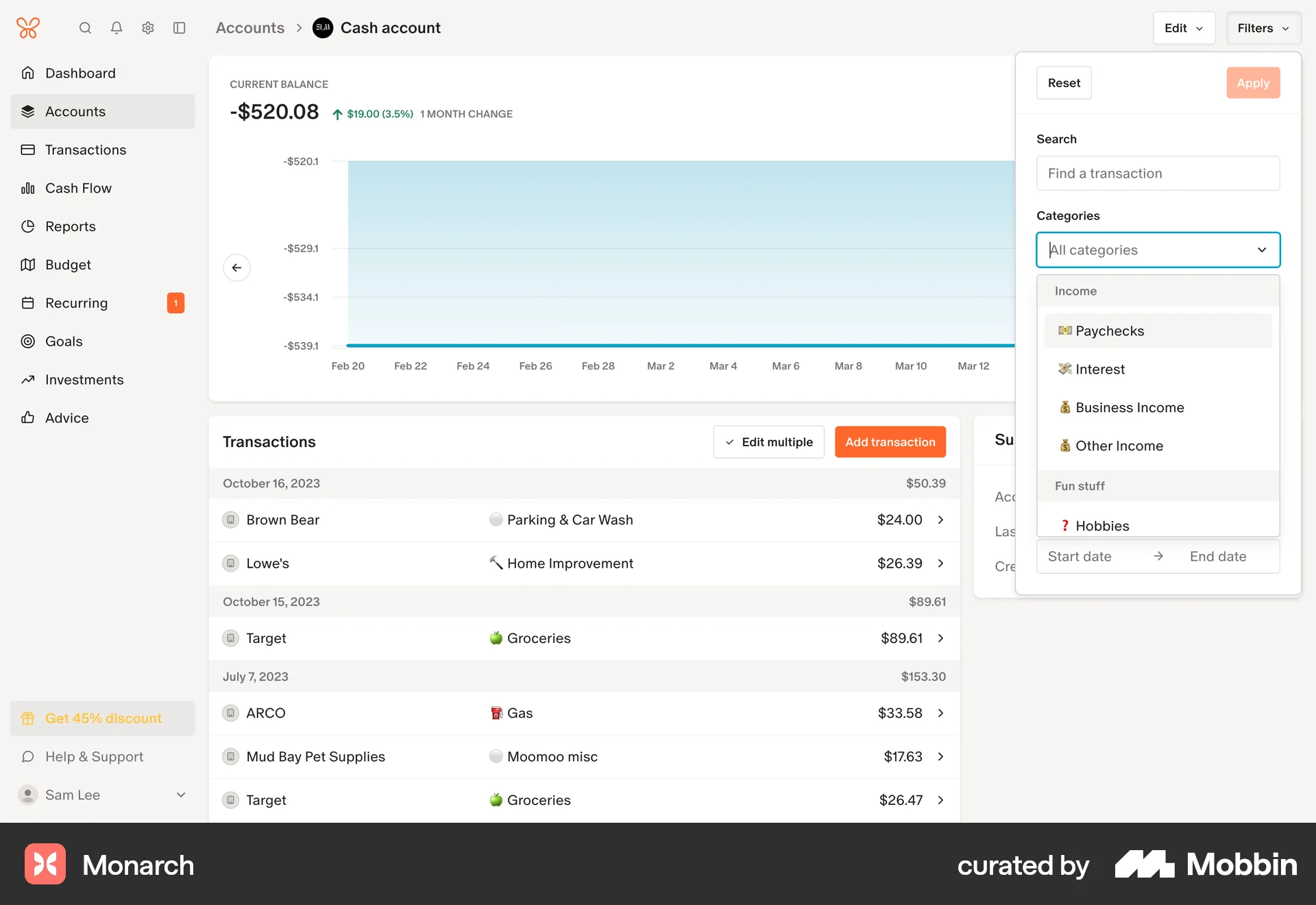 Monarch Web screen containing Combobox UI element