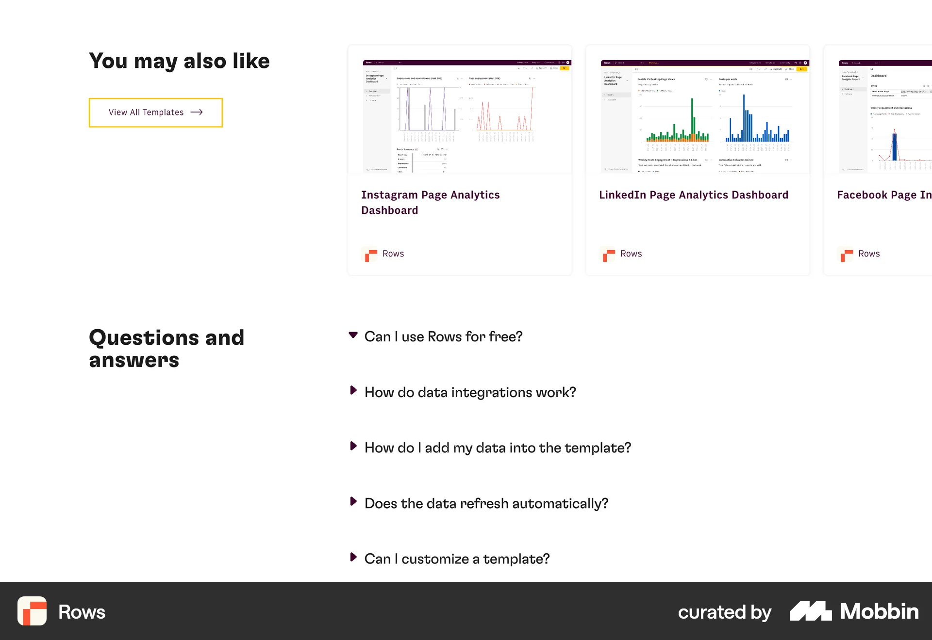 Rows Web Suggestions & Similar Items screen