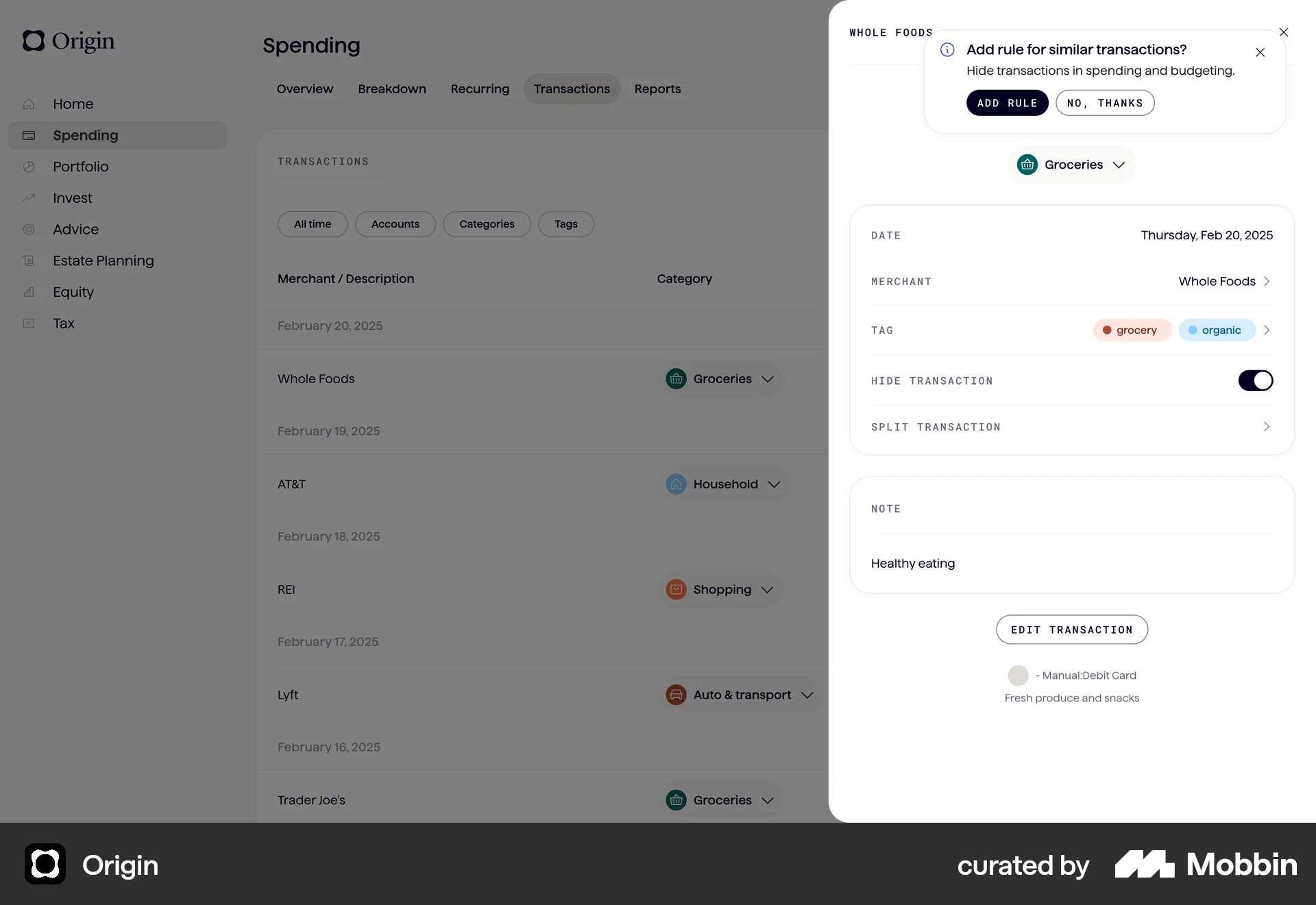 Origin Web screen containing Switch UI element
