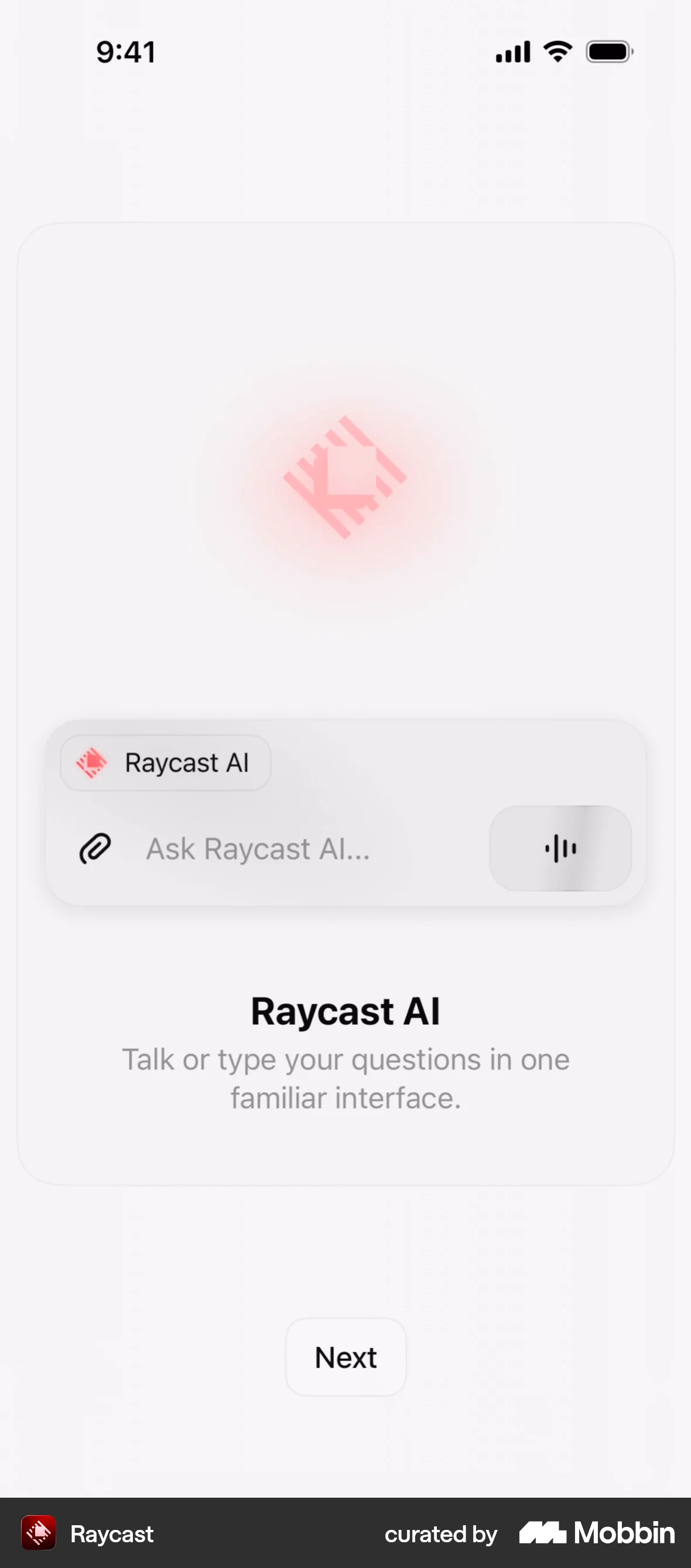 Raycast iOS Voice UI screen