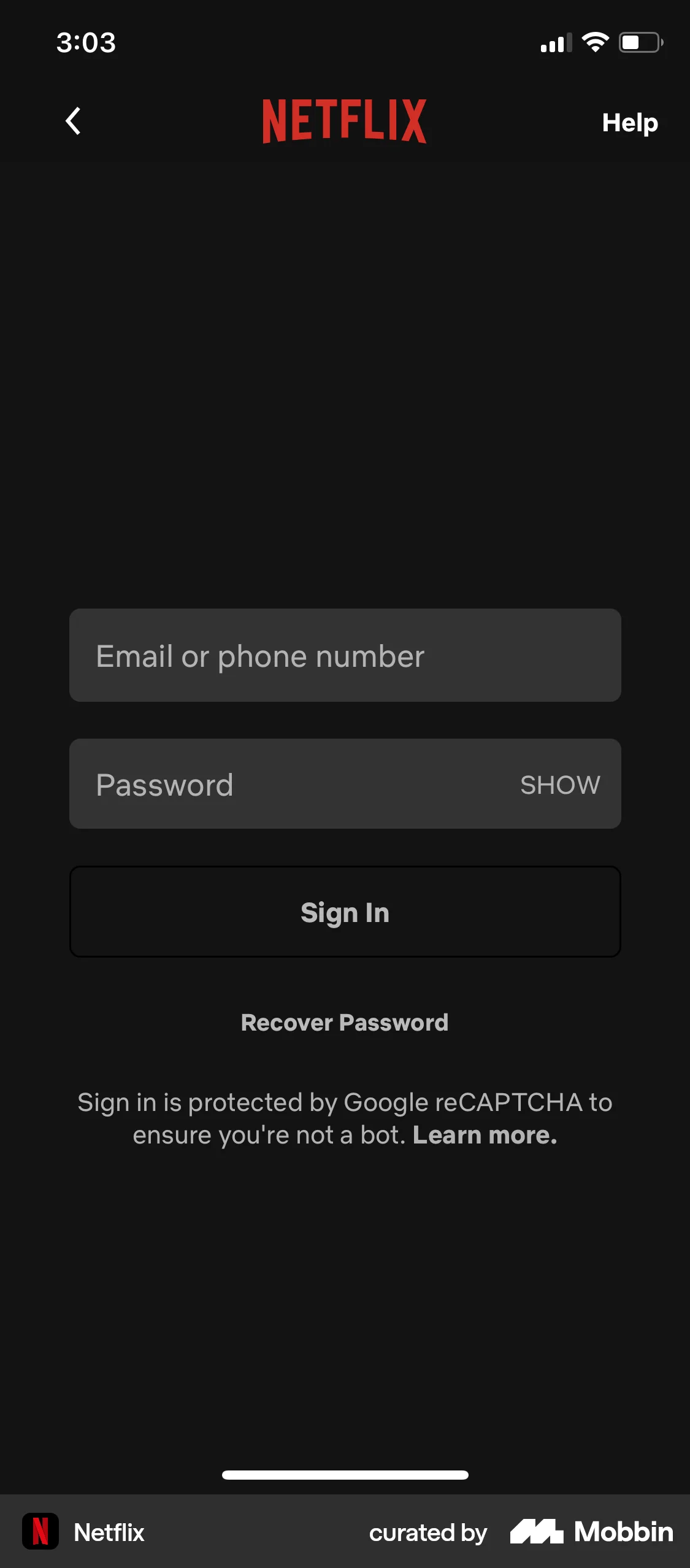 Netflix iOS Login screen