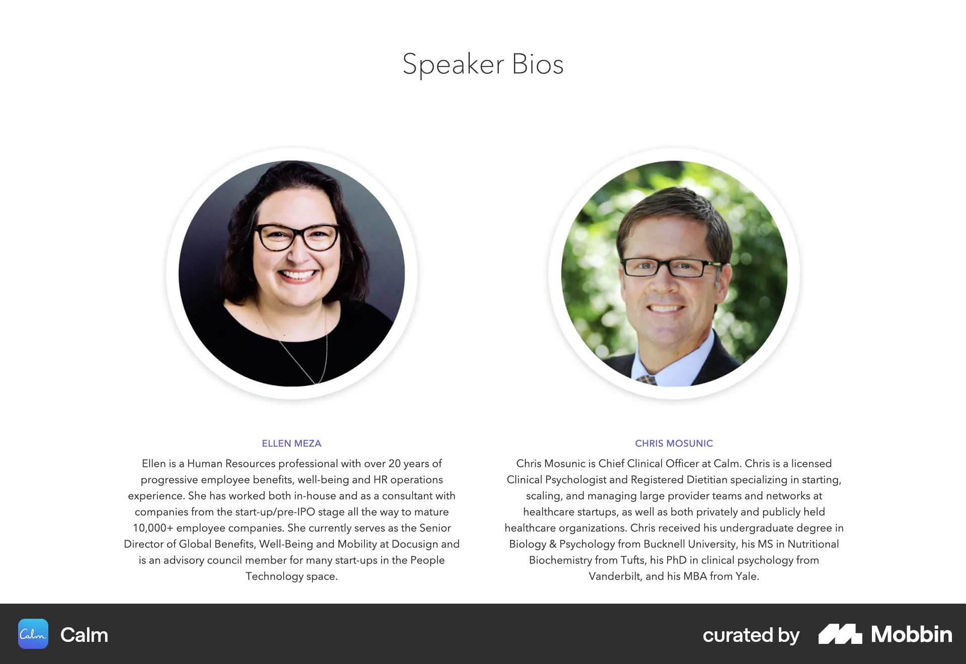 Calm Web Event Detail screen
