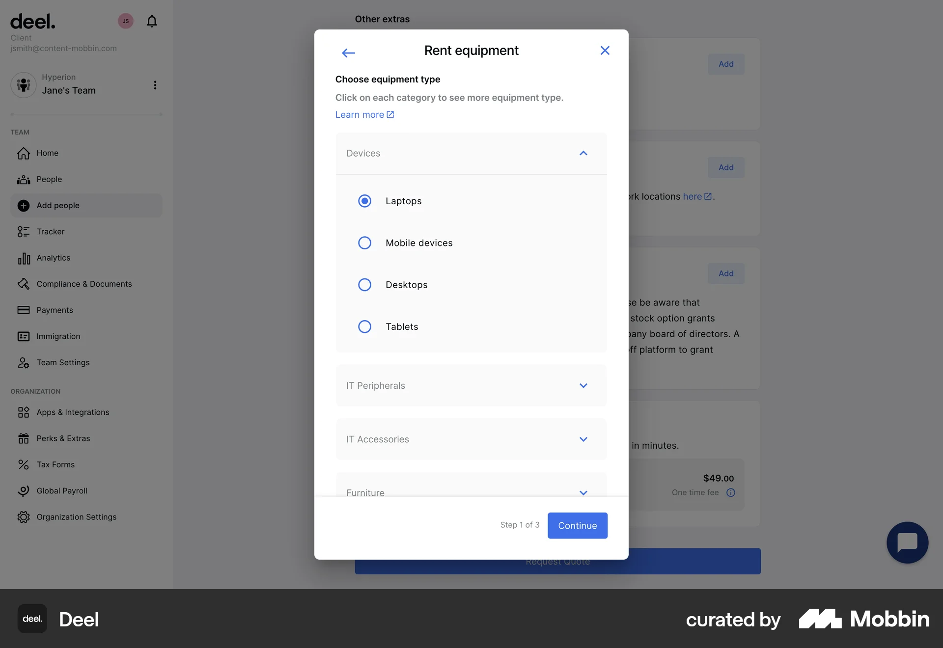 Deel Web screen containing Select UI element