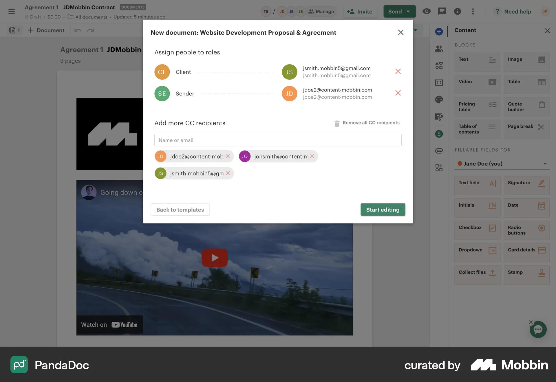 PandaDoc Web screen containing Dialog UI element