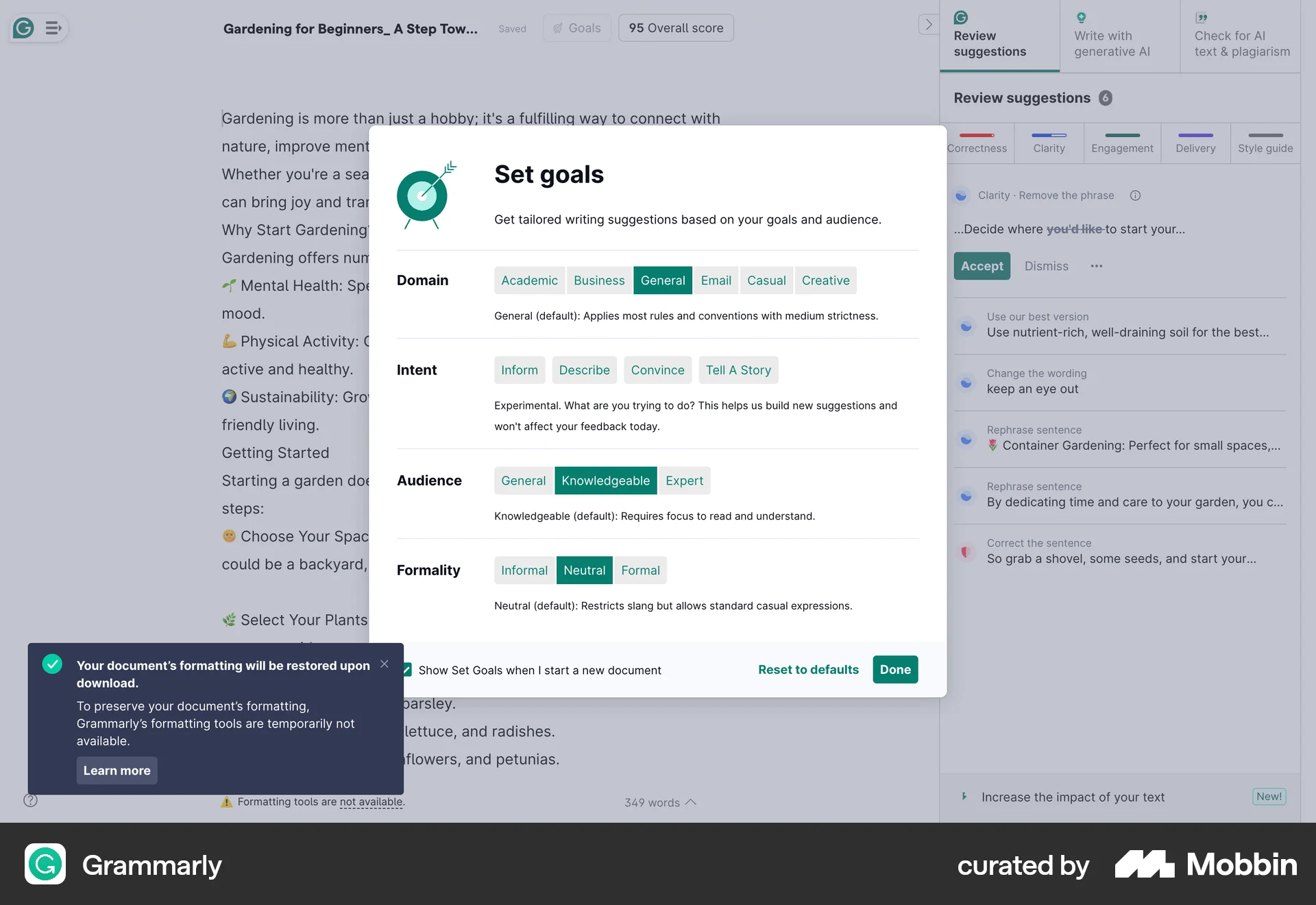 Grammarly Web screen containing Toast UI element
