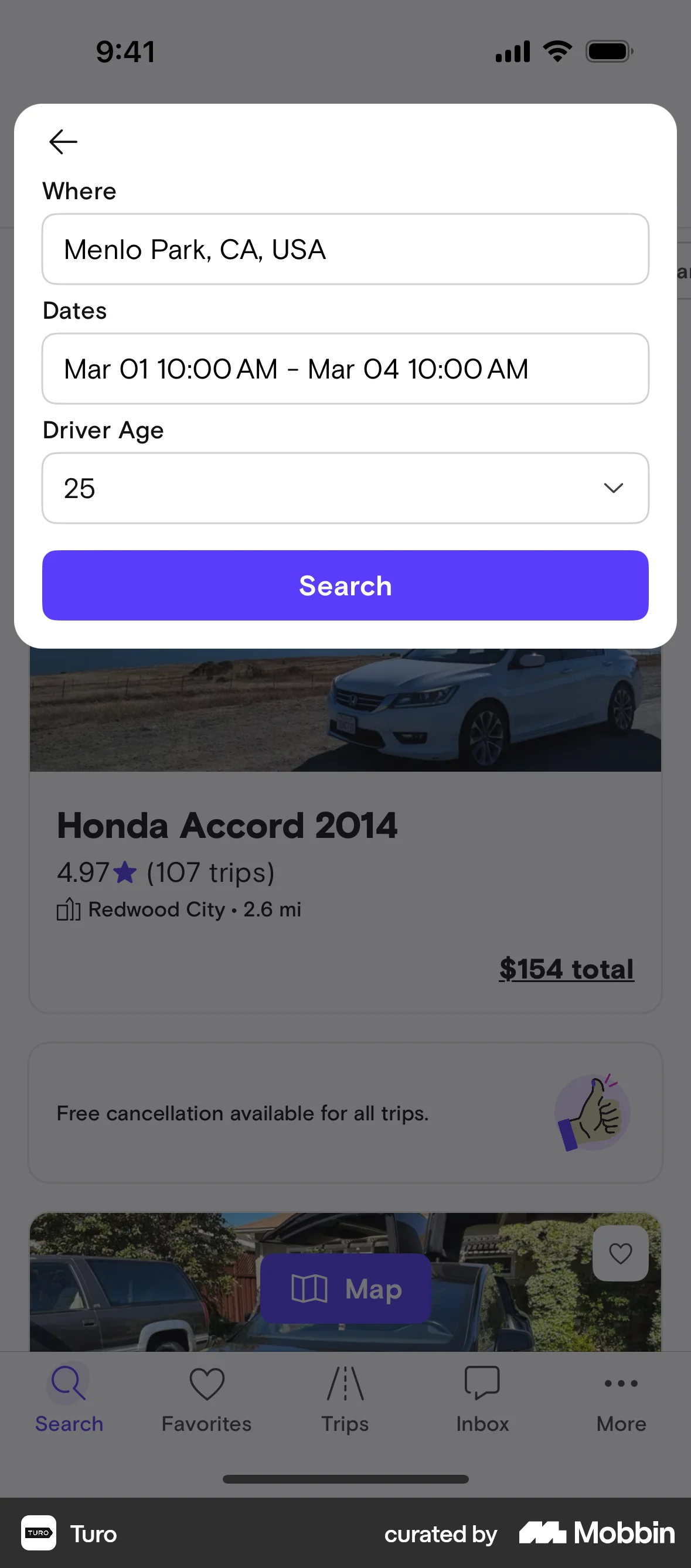Turo iOS Search screen