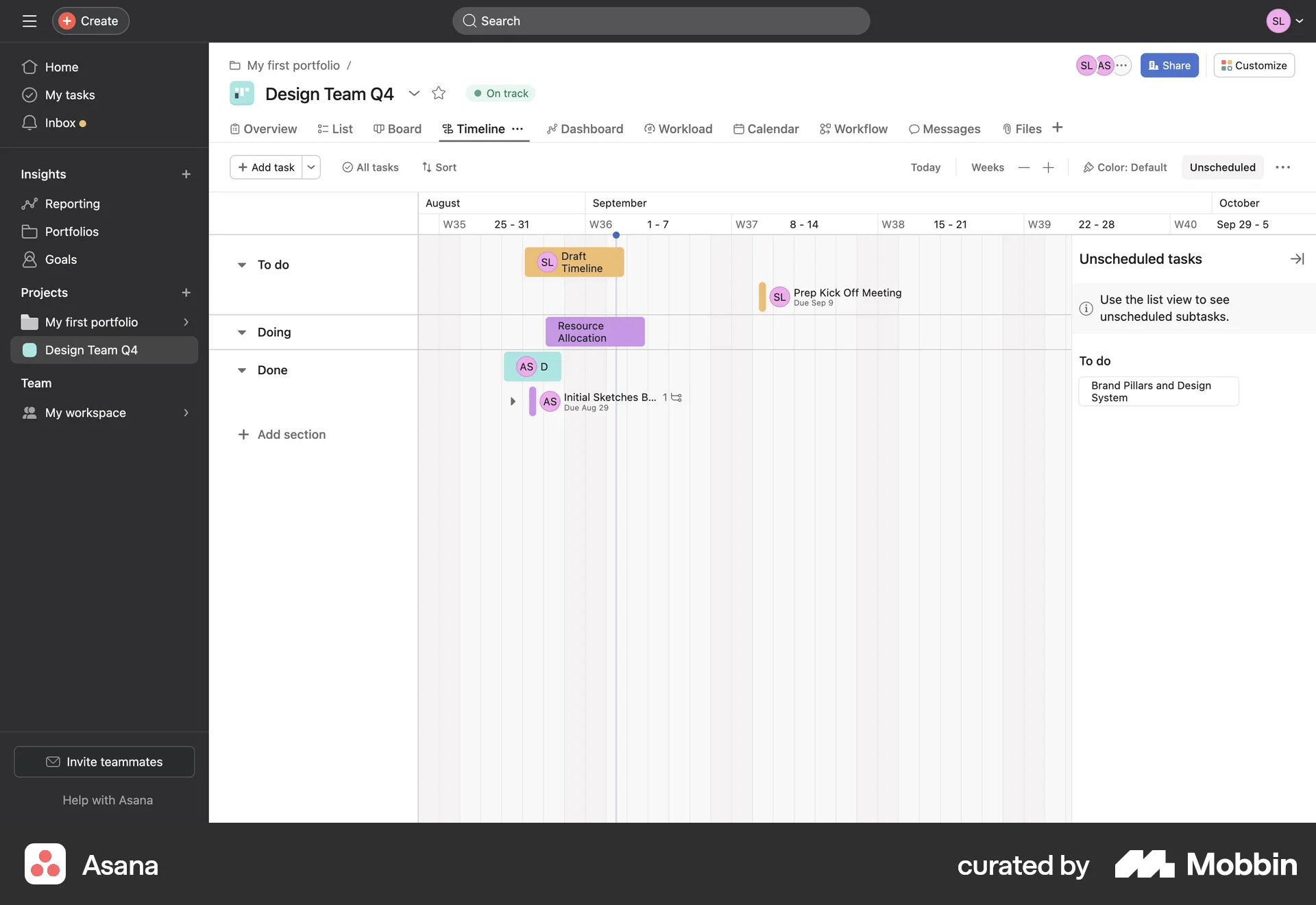 Asana Web Goal & Task screen