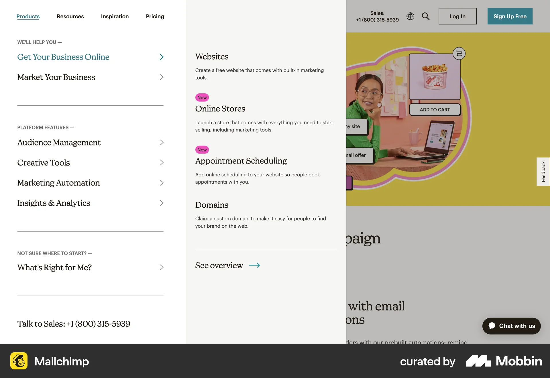 Mailchimp Web screen containing Navigation Menu UI element