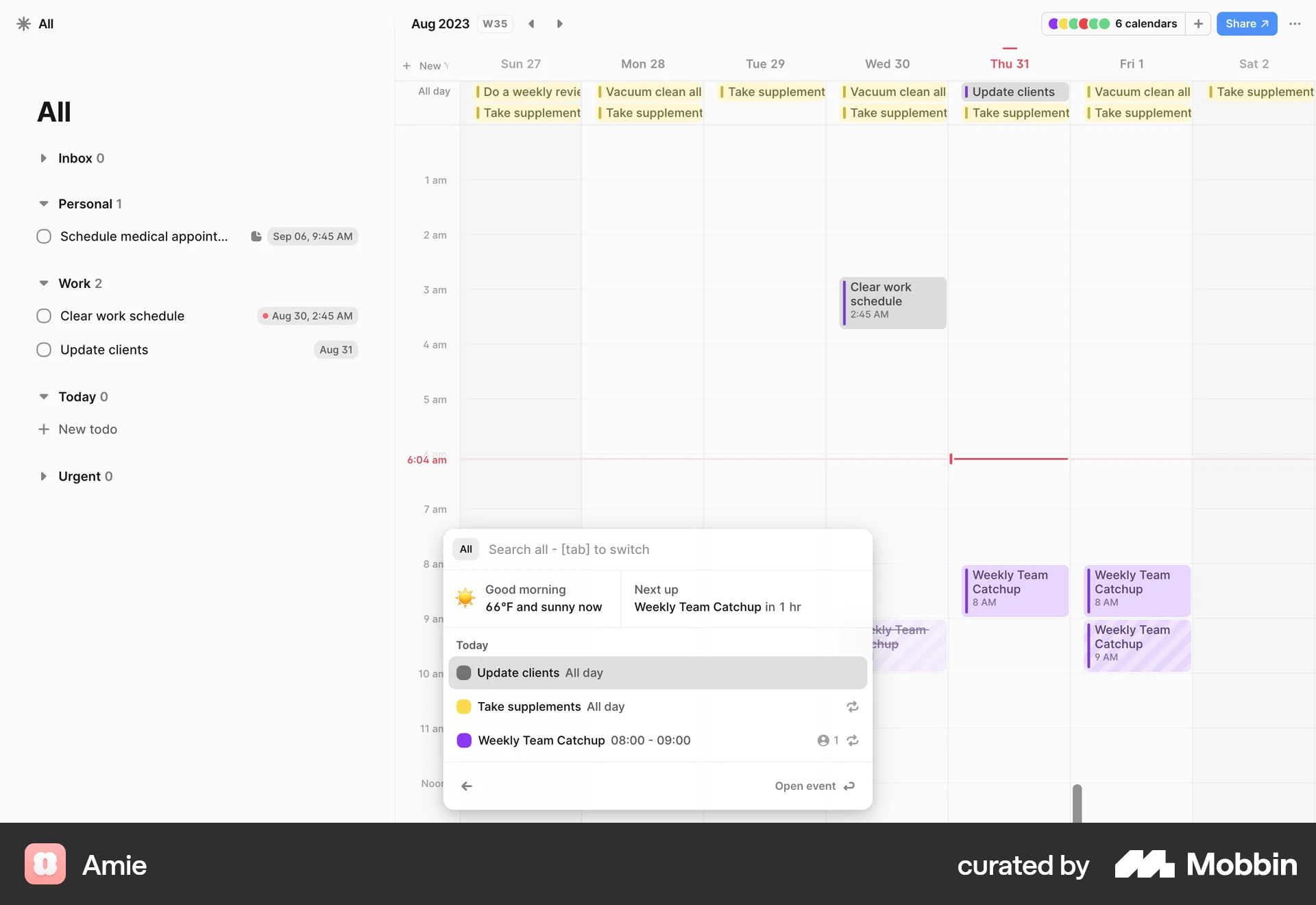 Amie Web Command Palette screen