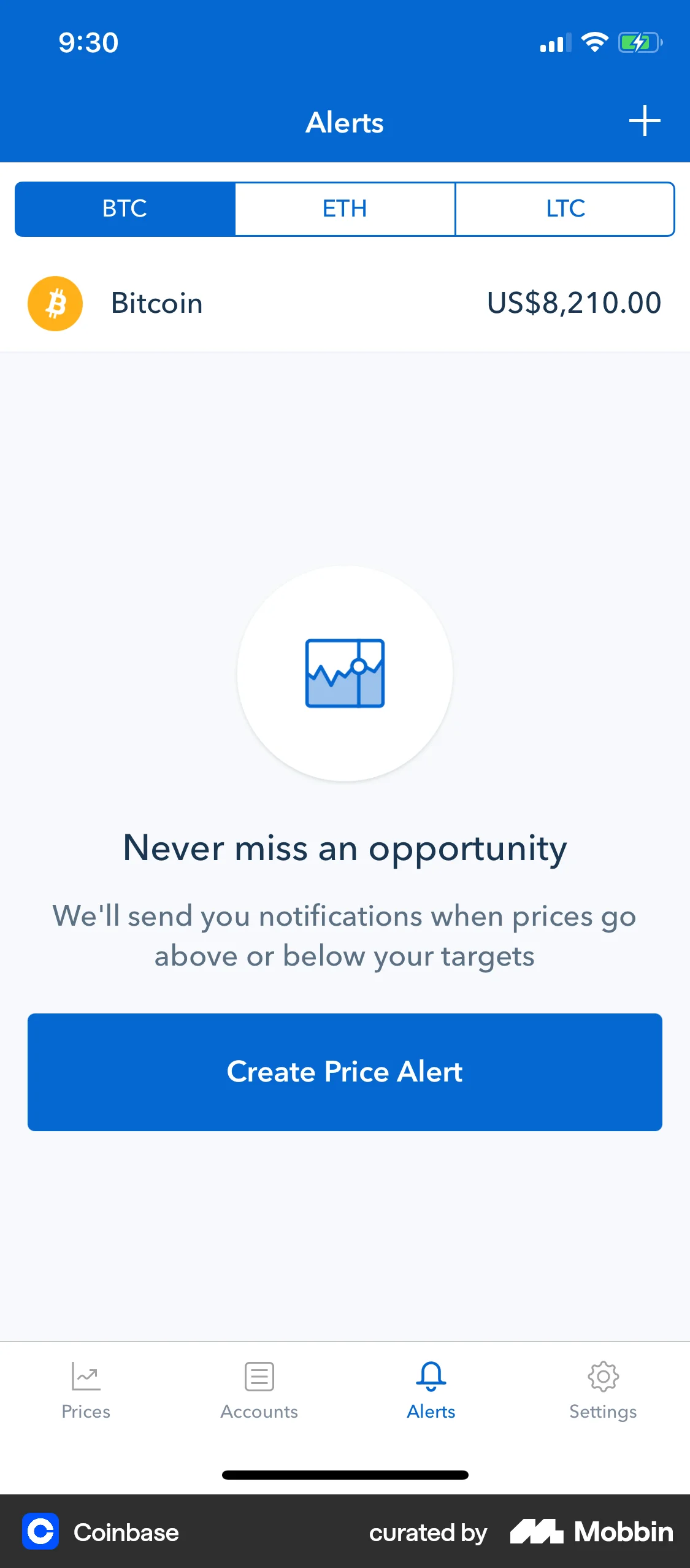 Coinbase iOS Reminder screen