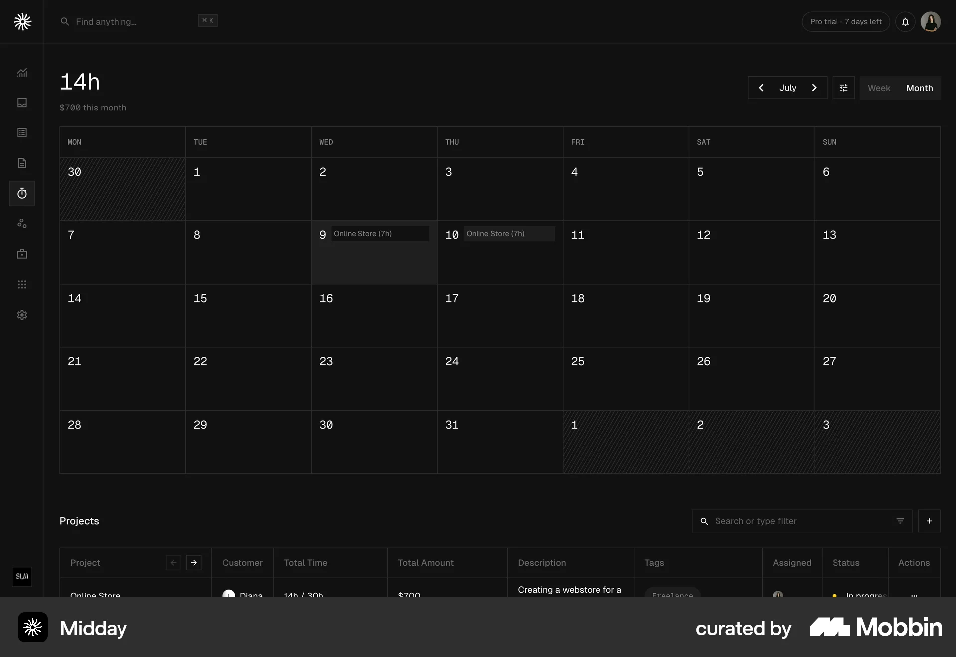 Midday Web Dark Mode screen