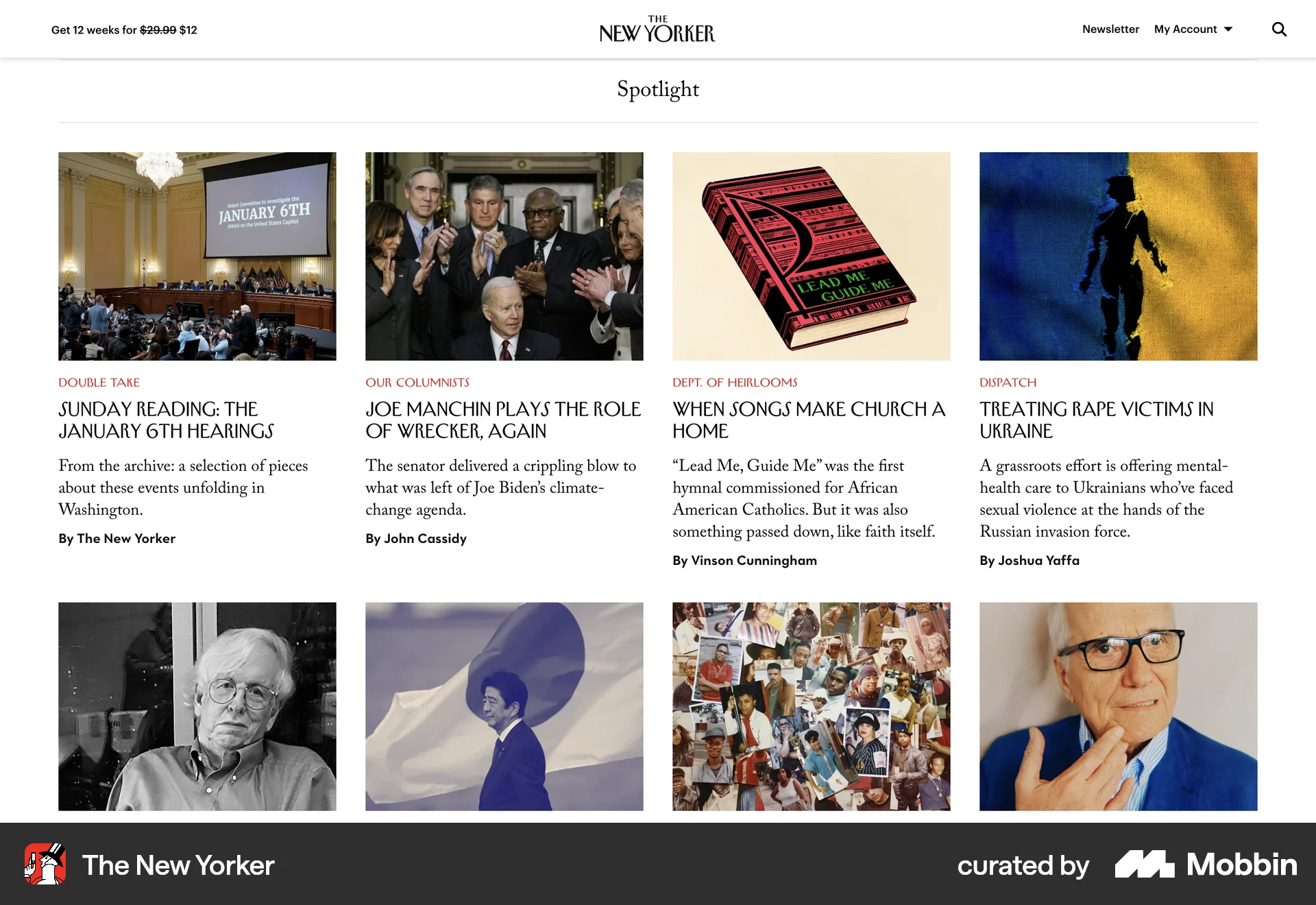 The New Yorker Web News Feed screen