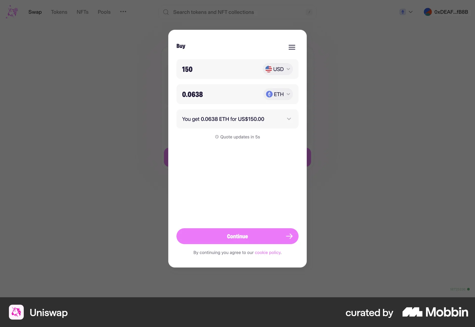 Uniswap Web Transfer & Send Money screen