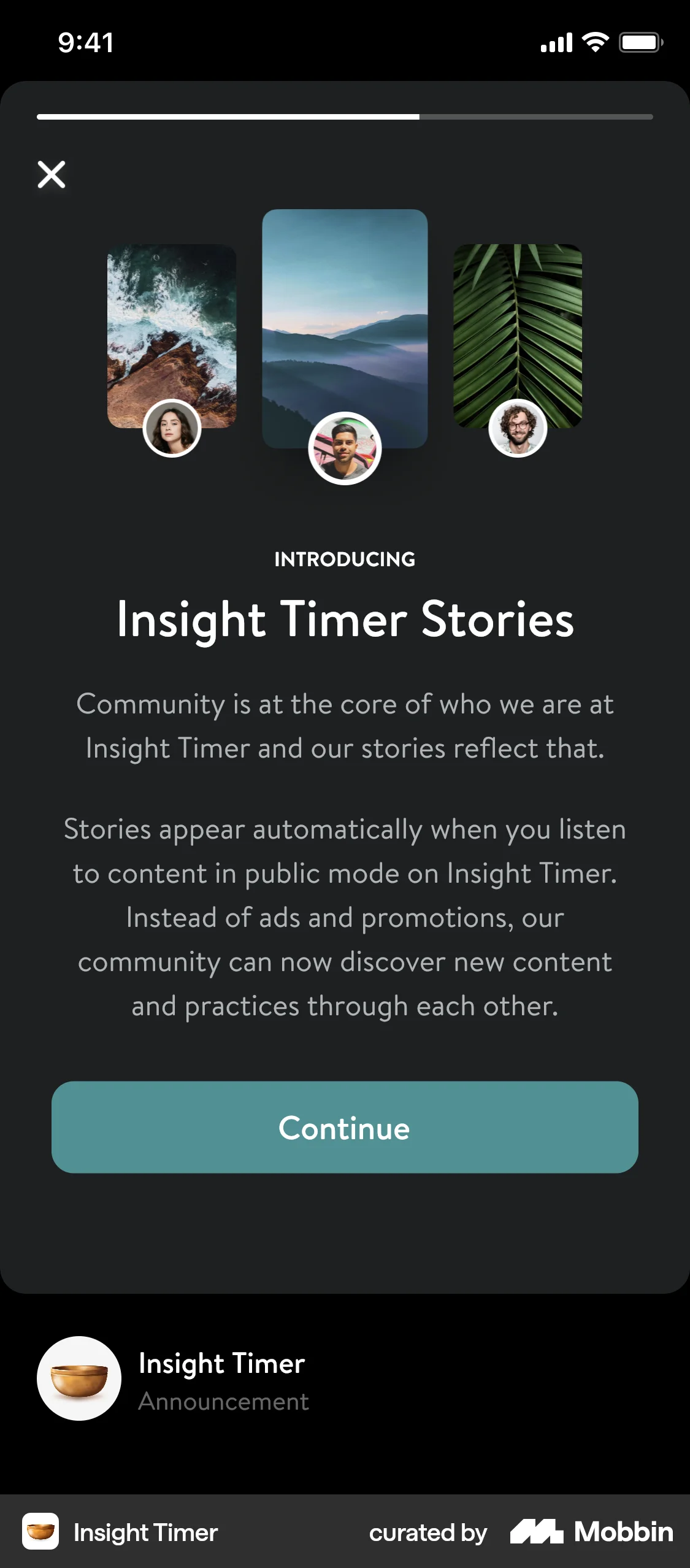 Insight Timer iOS Stories screen