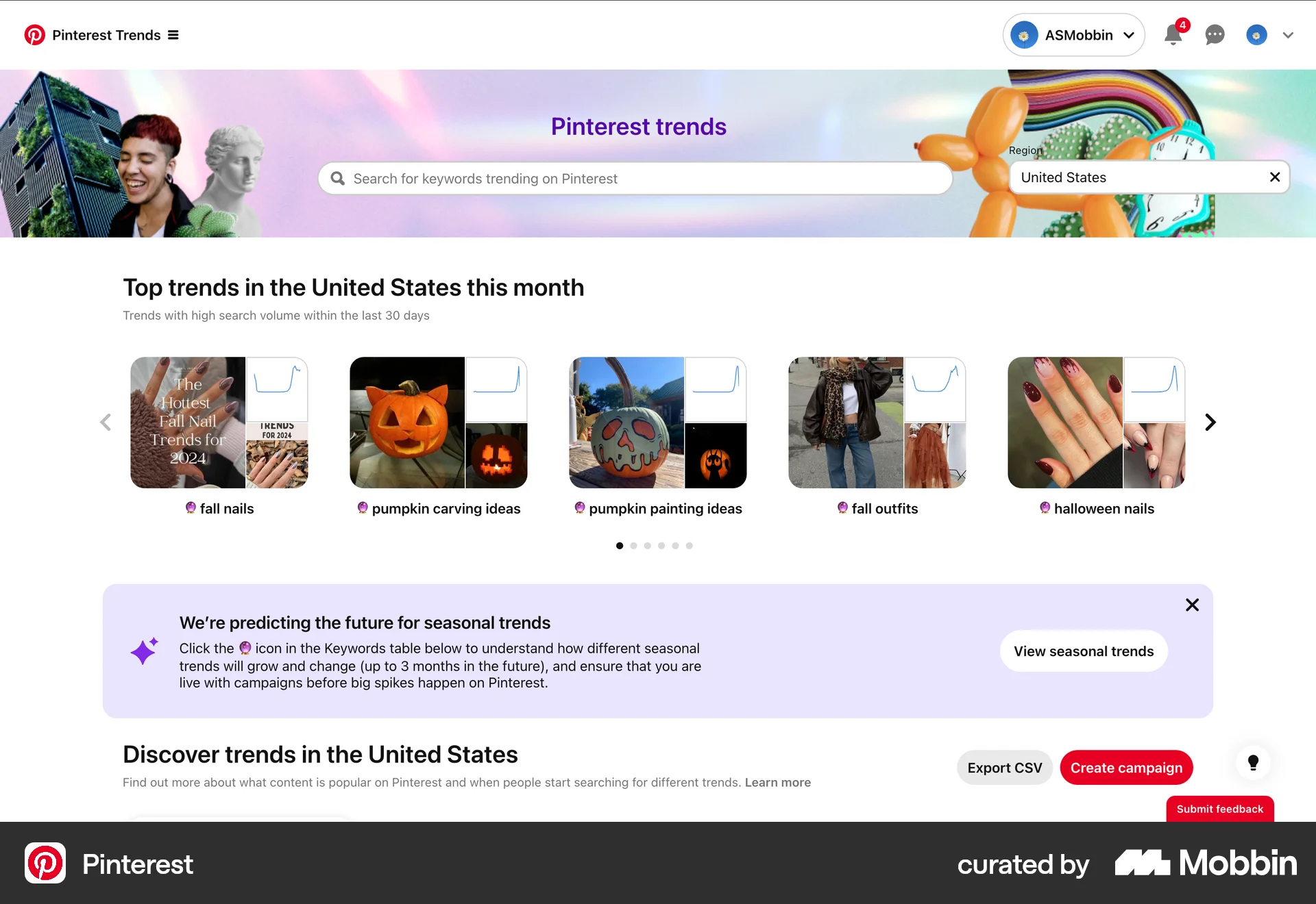 Pinterest Web screen containing Carousel UI element