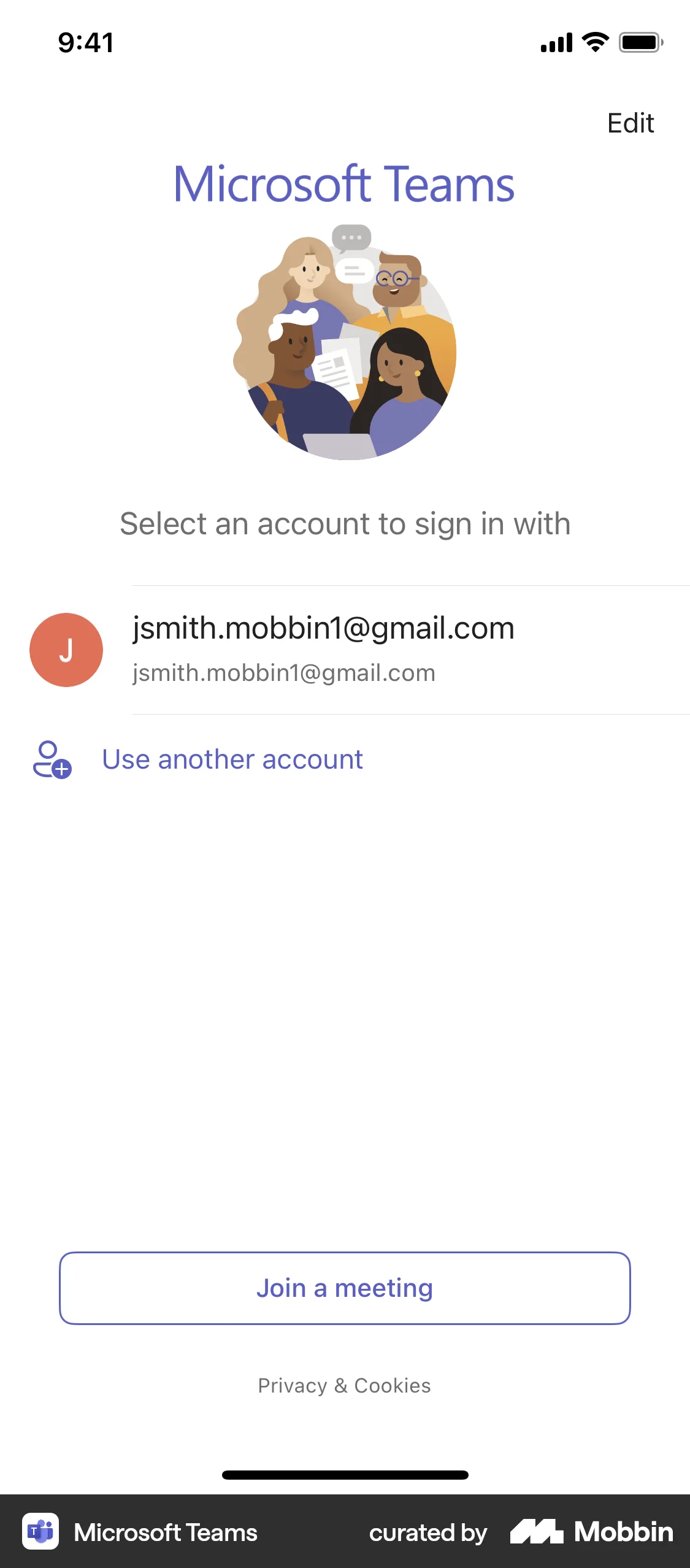 Microsoft Teams iOS Login screen