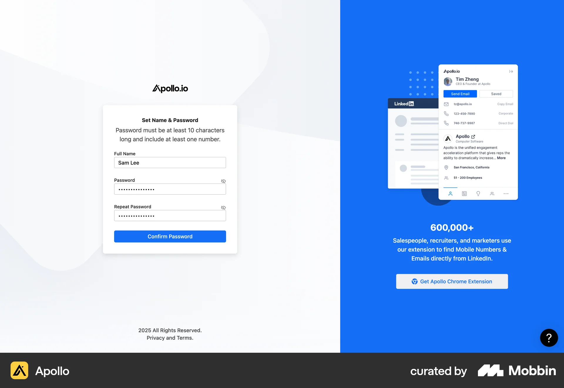 Apollo Web Signup screen