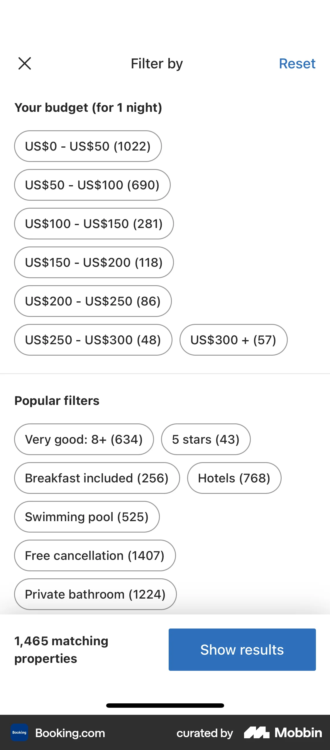 Booking.com iOS screen containing Full-Screen Overlay UI element