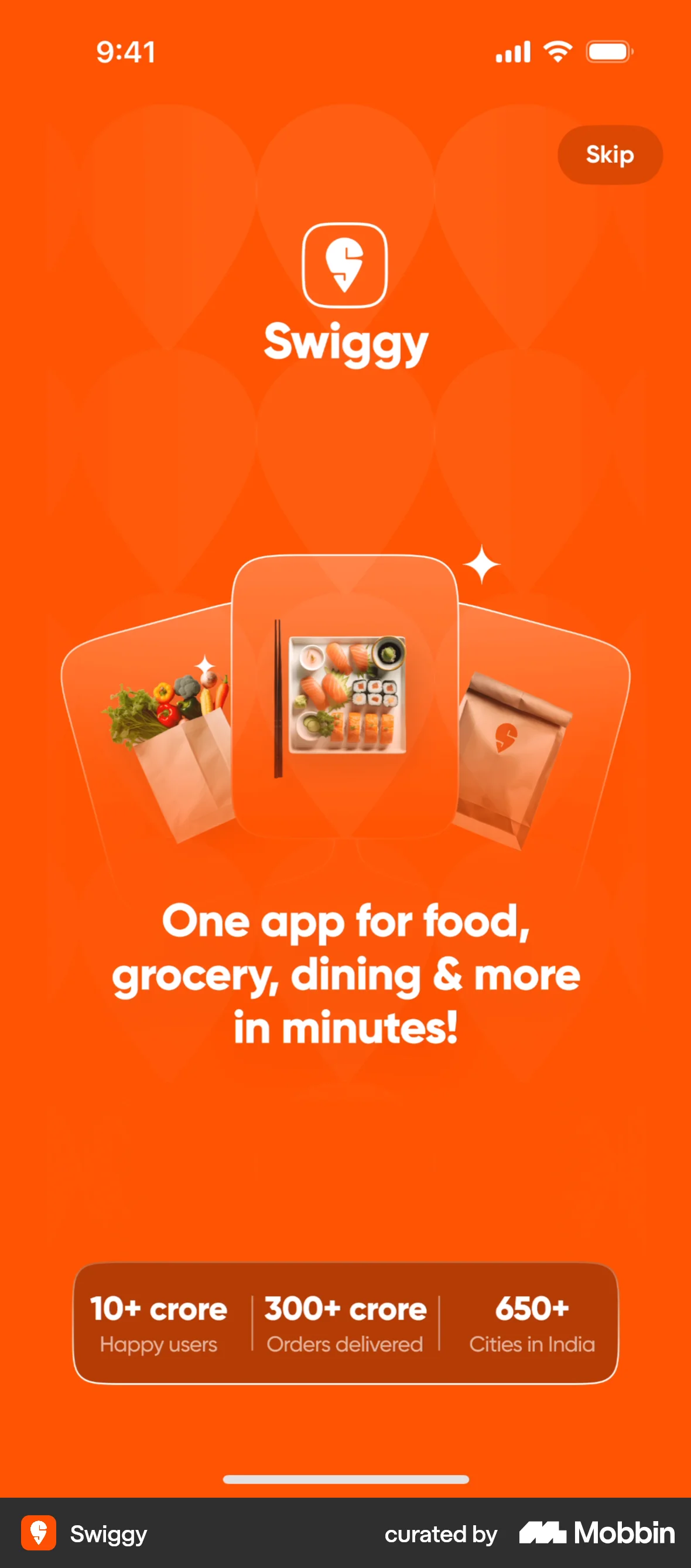 Swiggy iOS Welcome & Get Started screen
