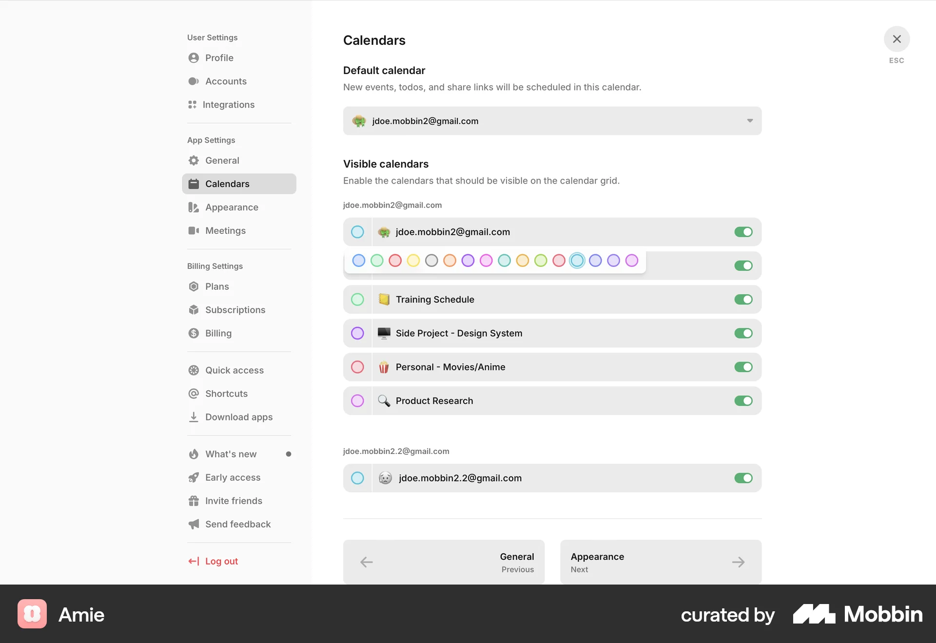 Amie Web screen containing Color Picker UI element