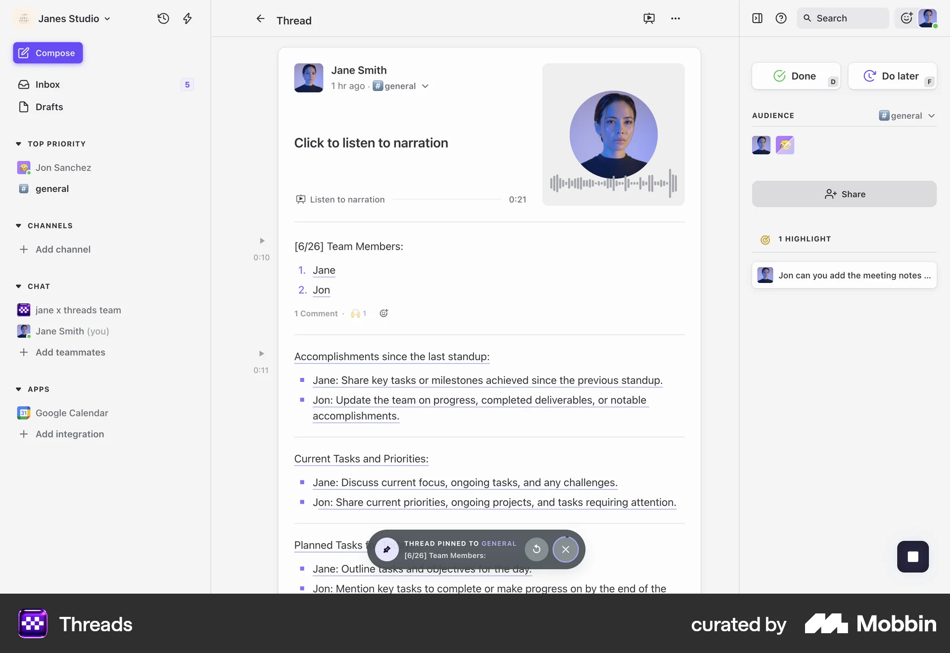 Threads Web Favorite & Pin screen